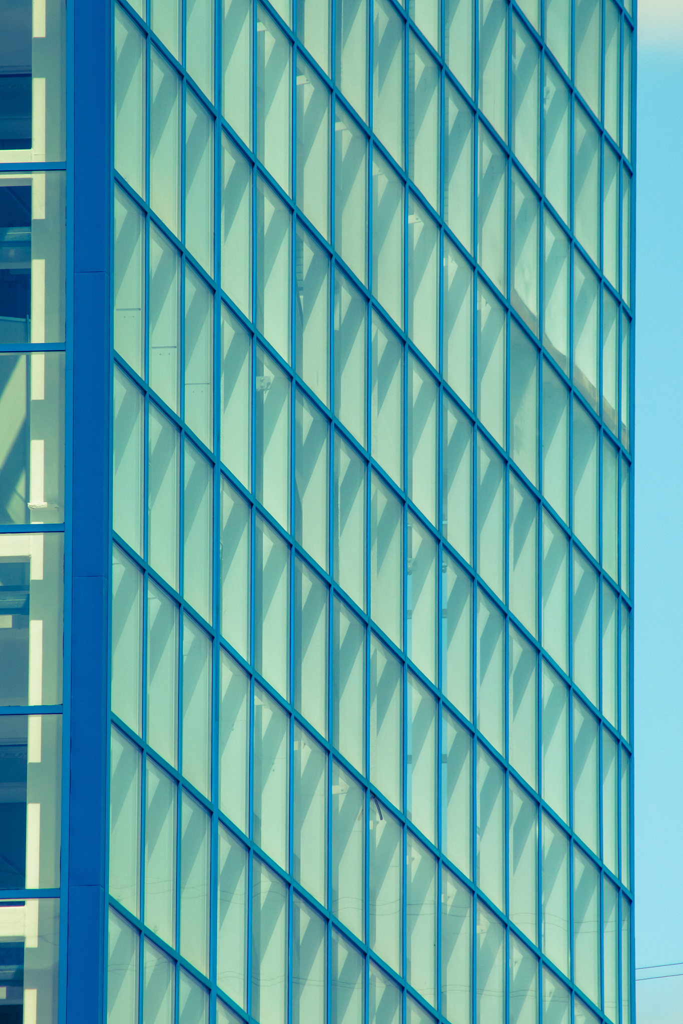 glazed facade of an office building on a sunny day