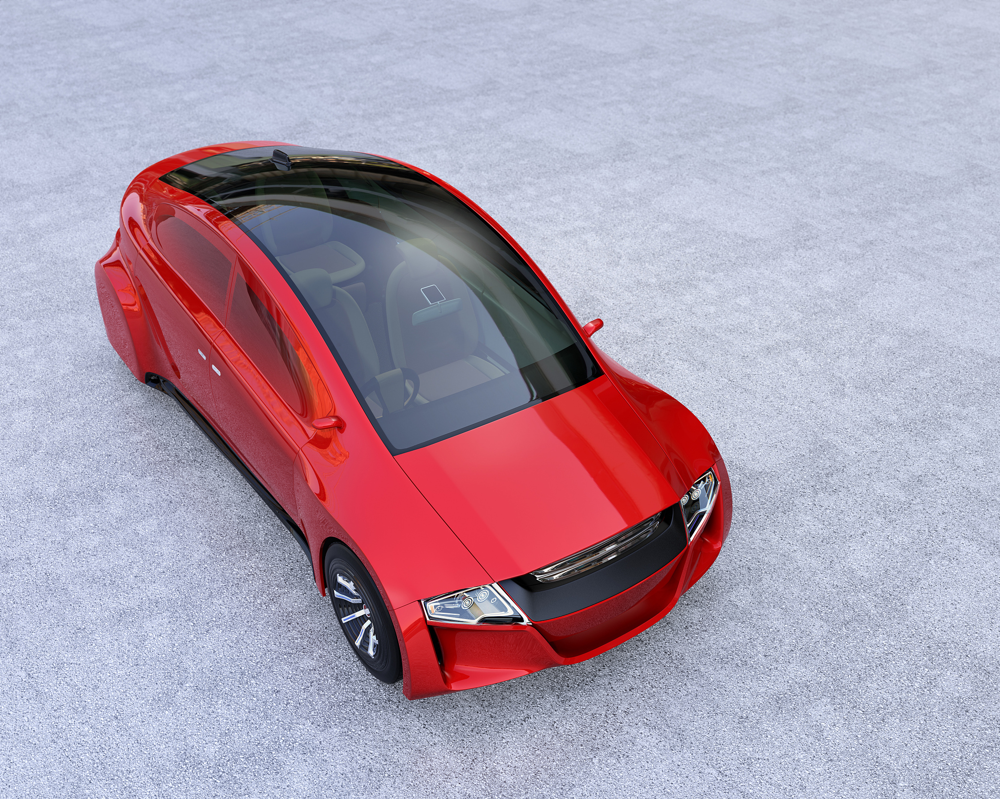 metall<strong>i</strong>c red autonomous vehicle on concrete ground