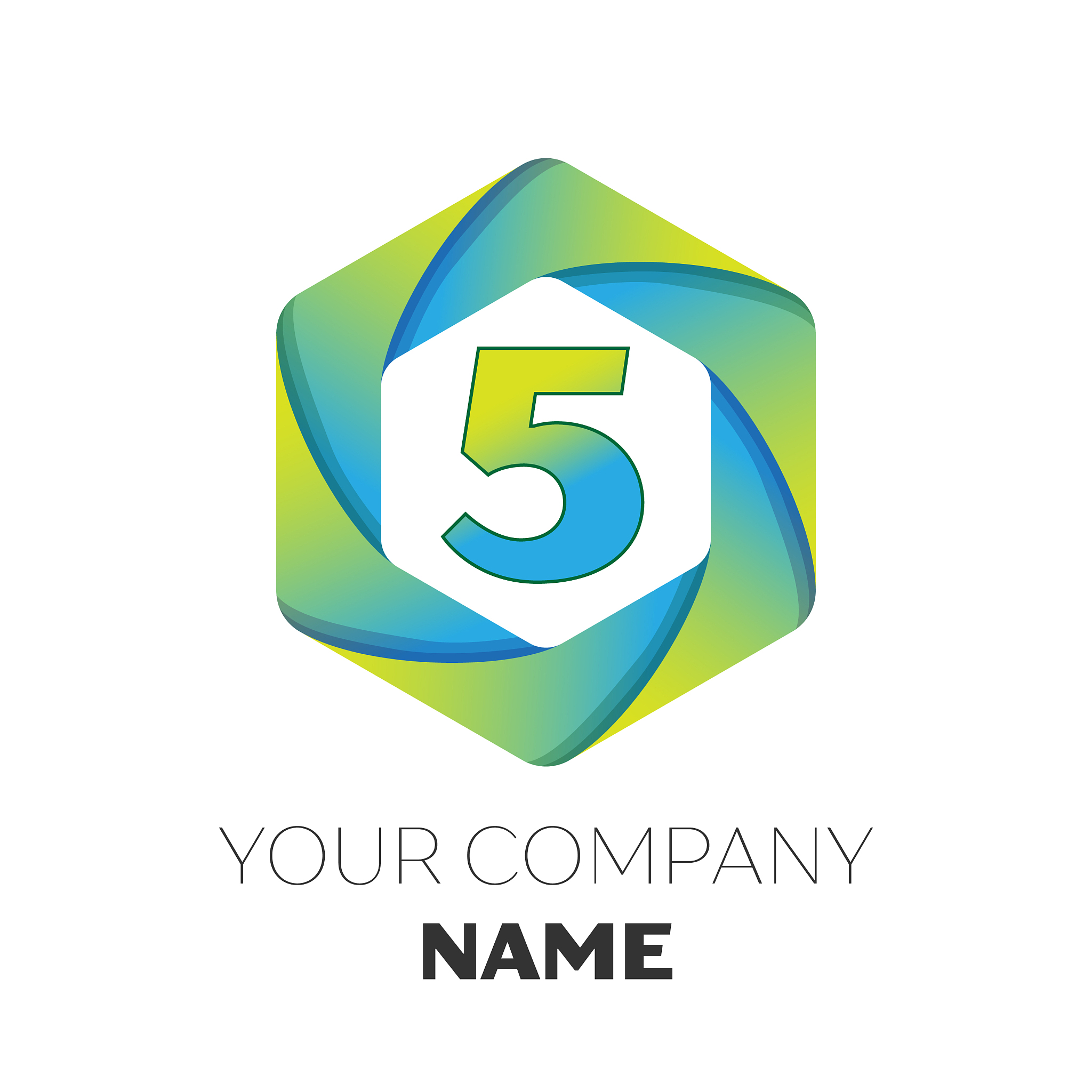 number five symbol on colorful hexagonal