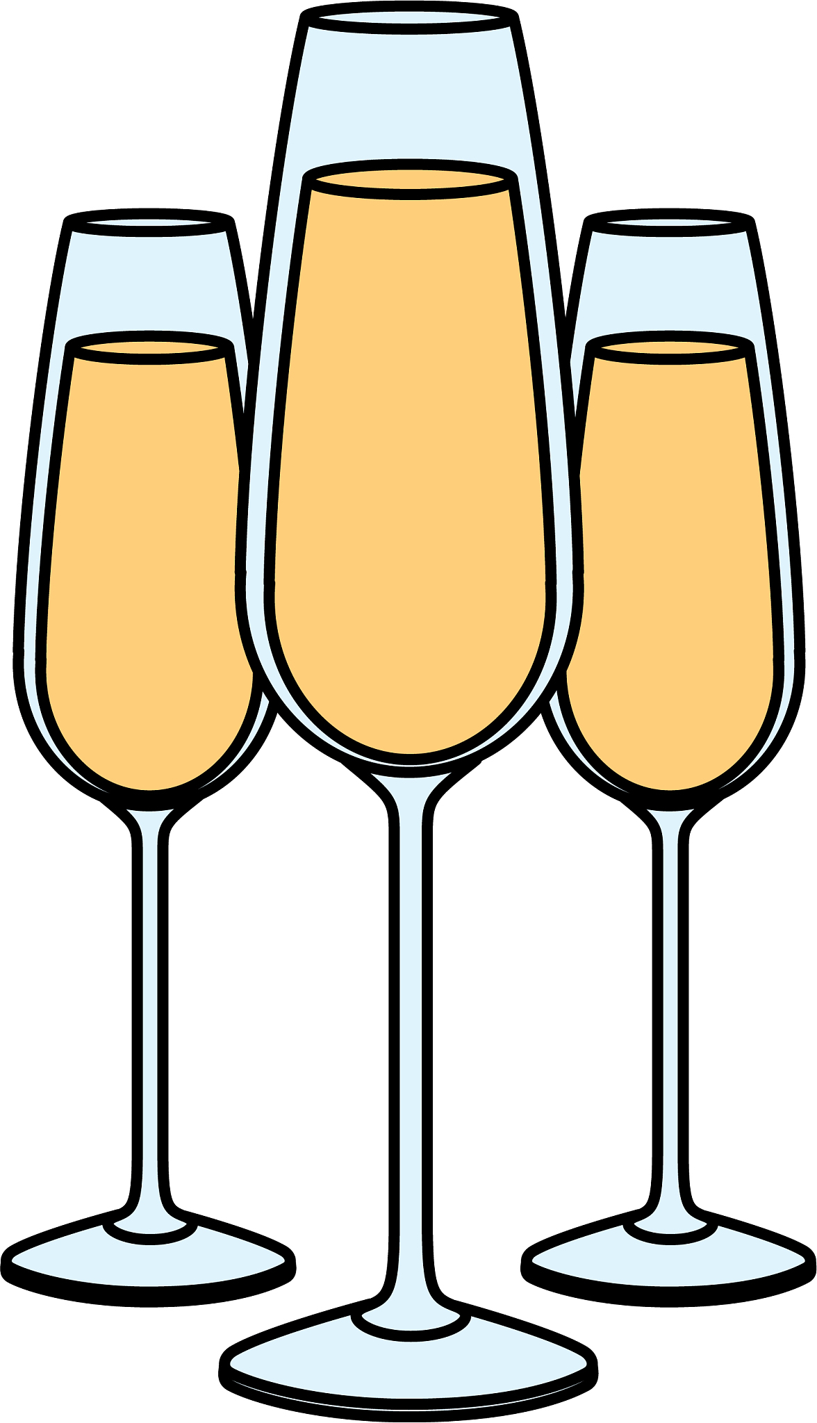 three glasses with champagne alcohol liquid