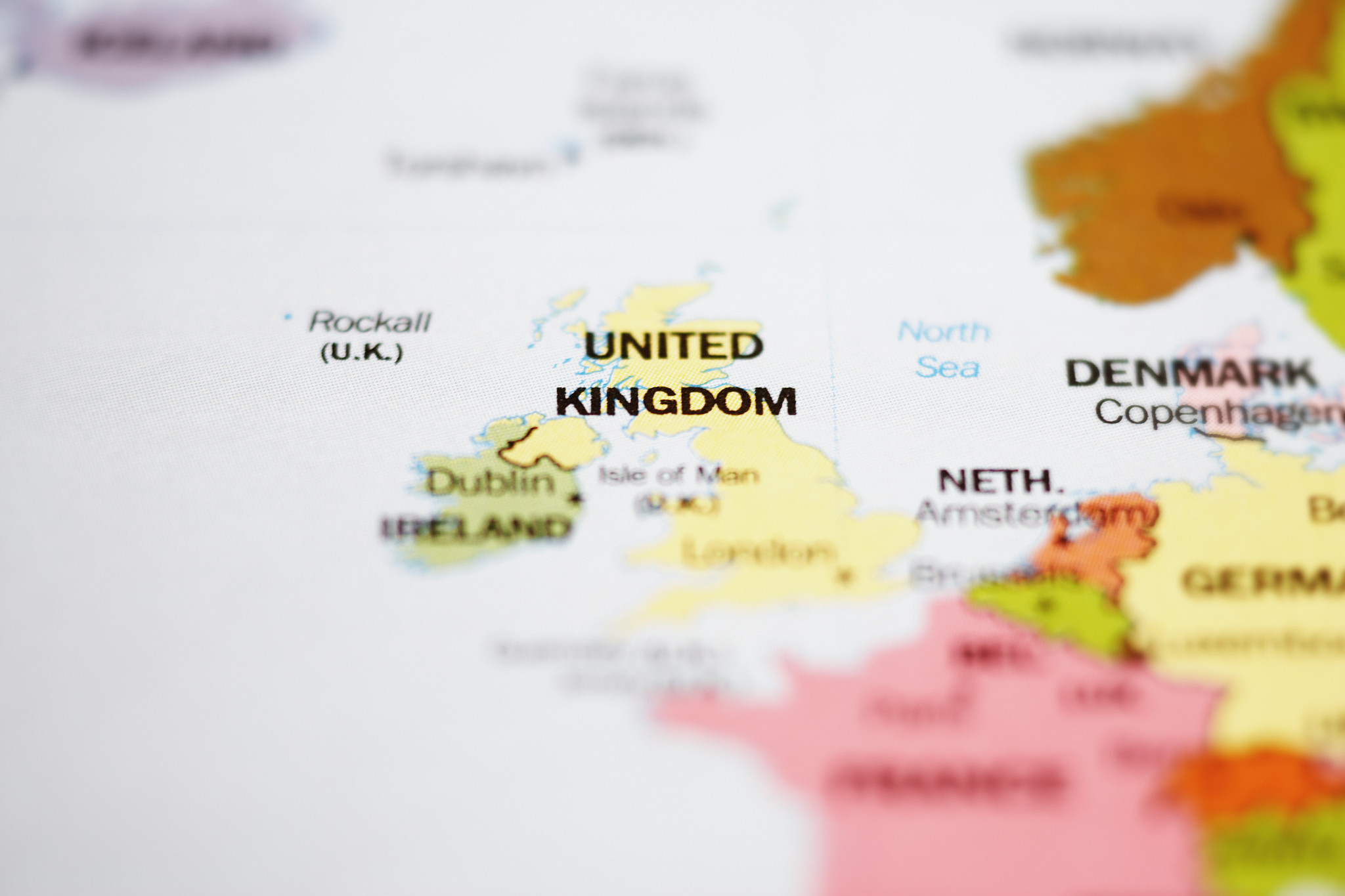 close up of map of europe focused on the uk