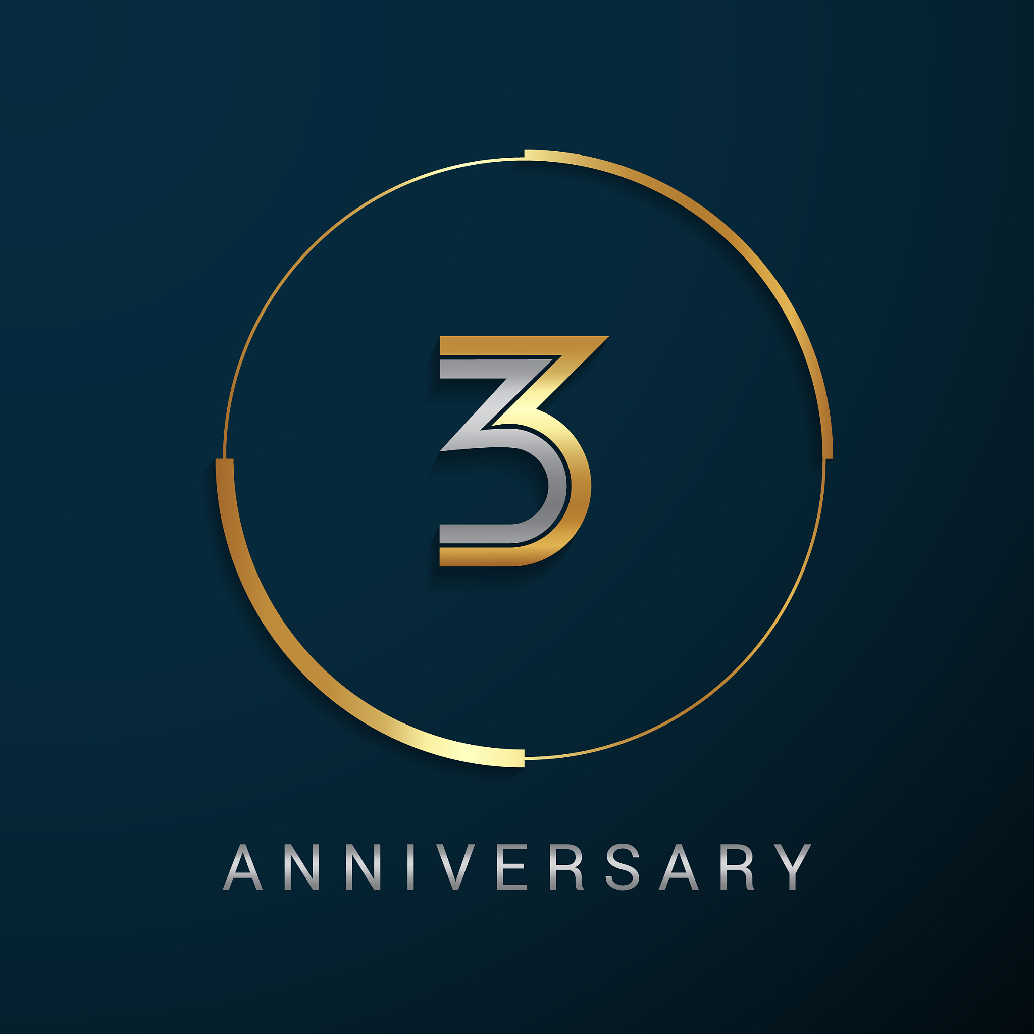 3 years anniversary icon with  gold and silver multi linear numb