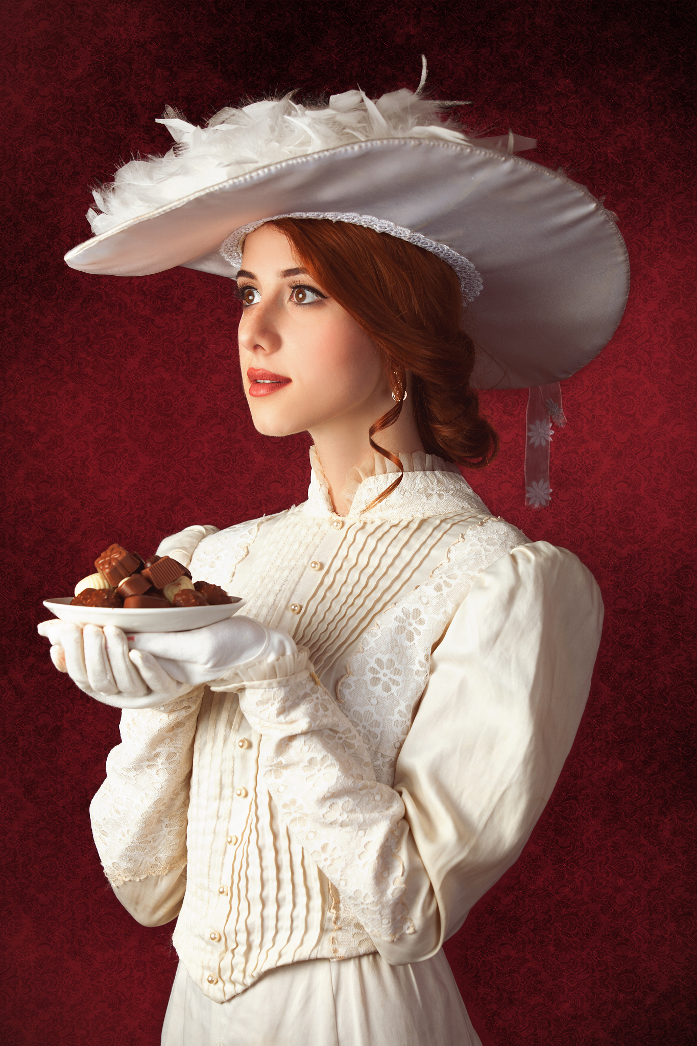 beautiful redhead women with candy.