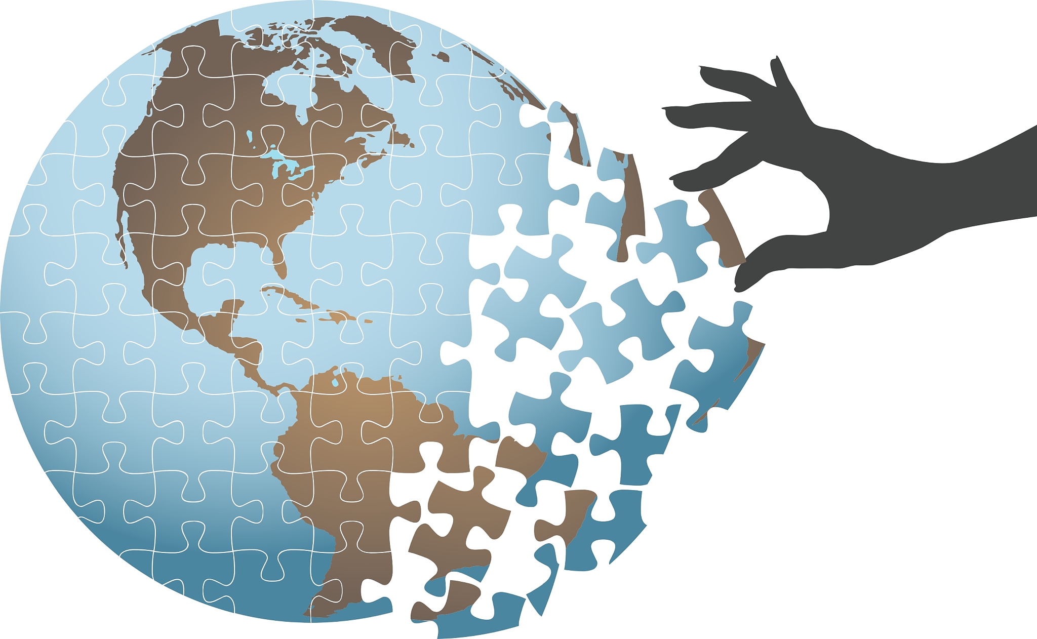 person hand find global puzzle solution