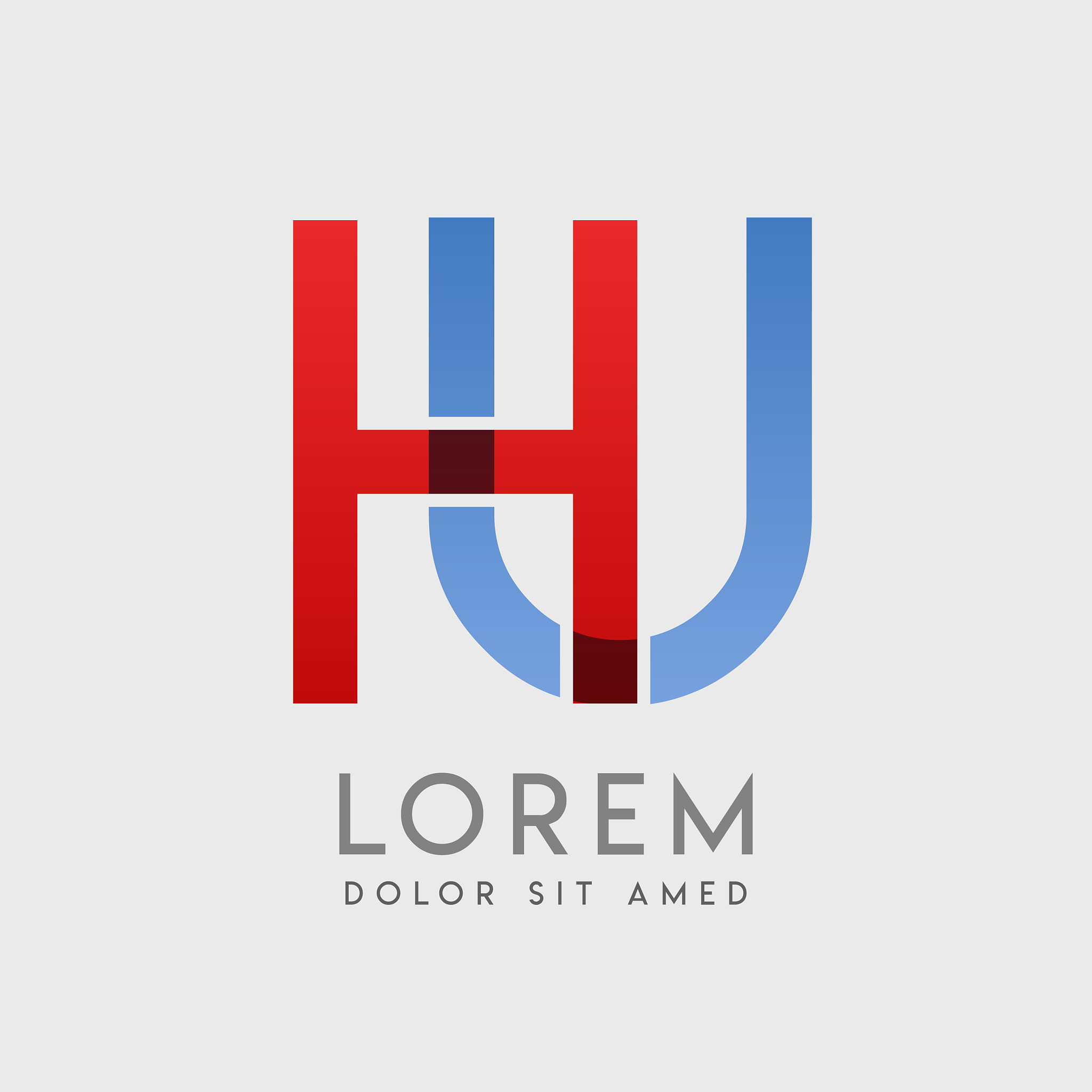 hu logo letters with blue and red gradation