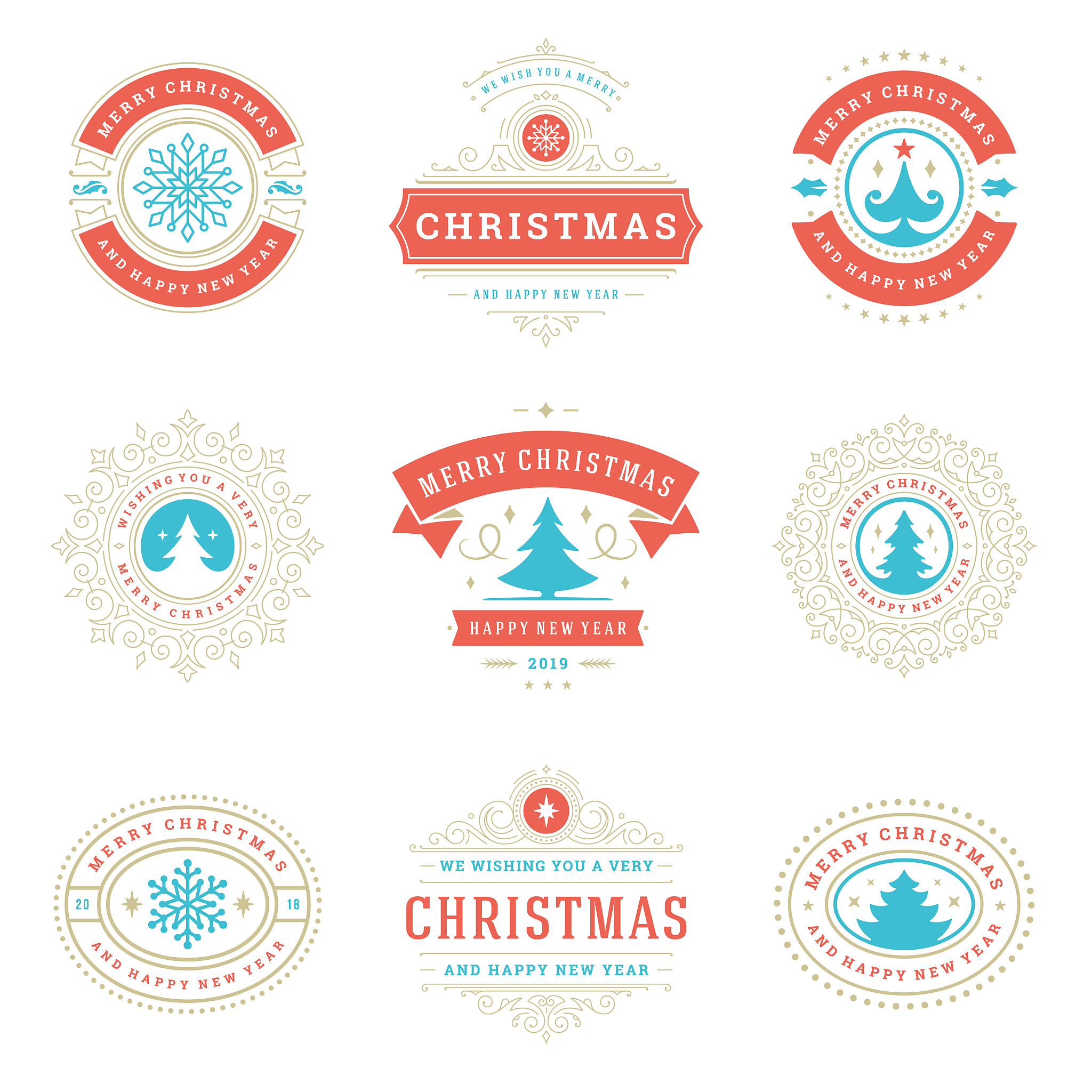 christmas labels and badges vector design elements set