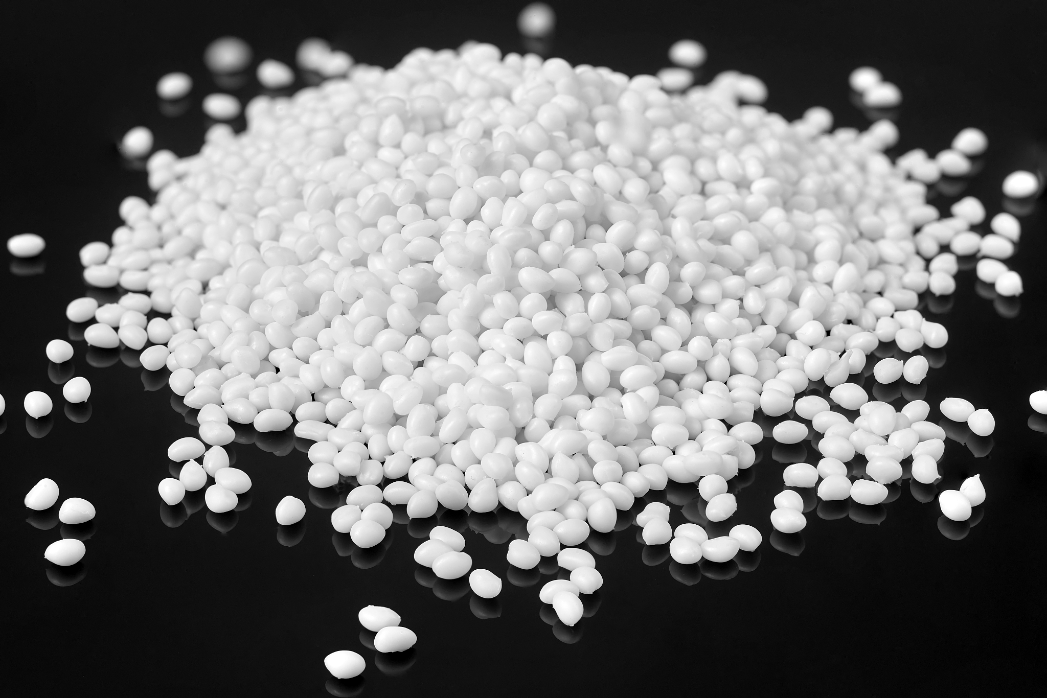 closeup of a white plastic polymer in granules