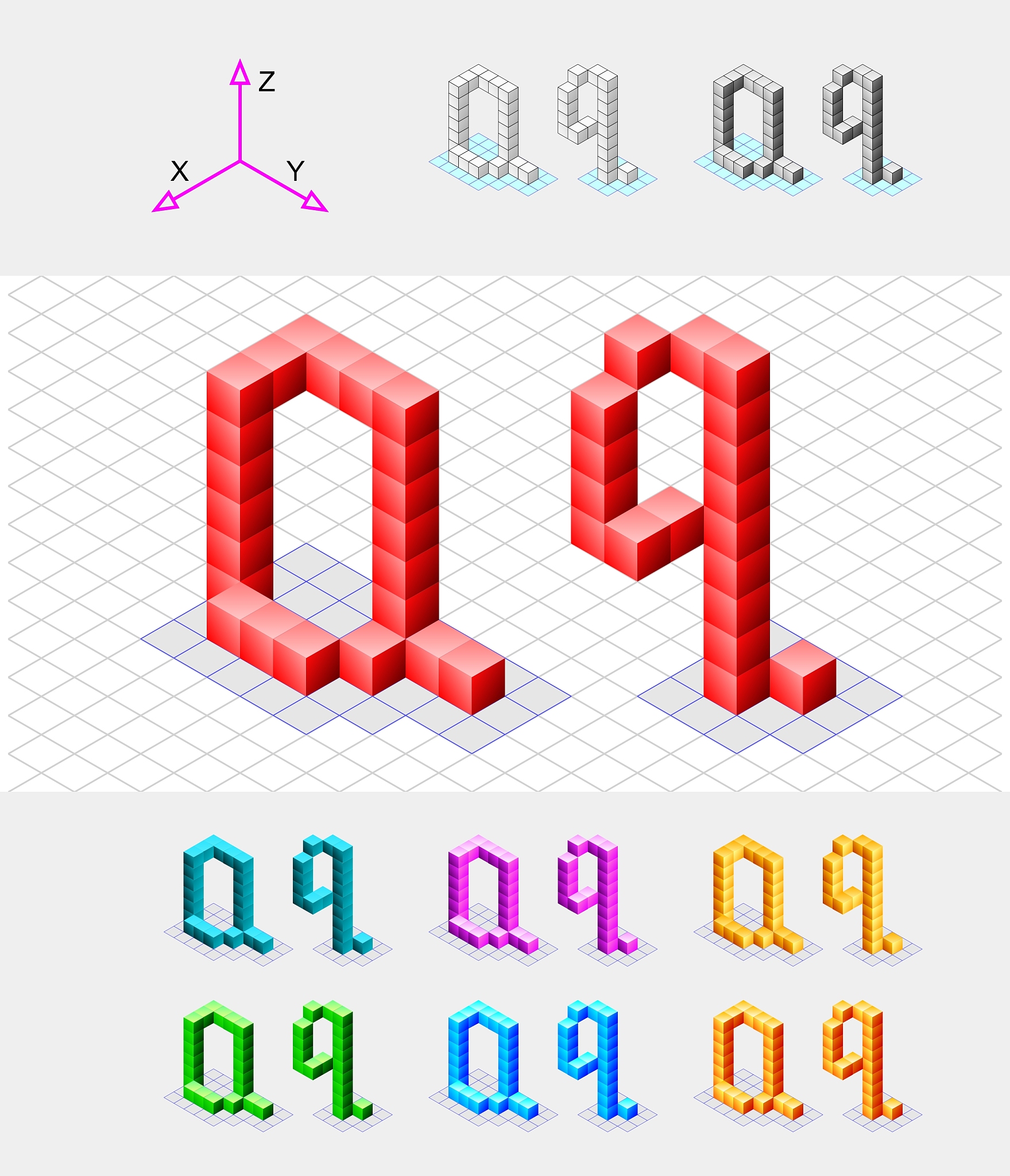 isometric font from the cubes letter q
