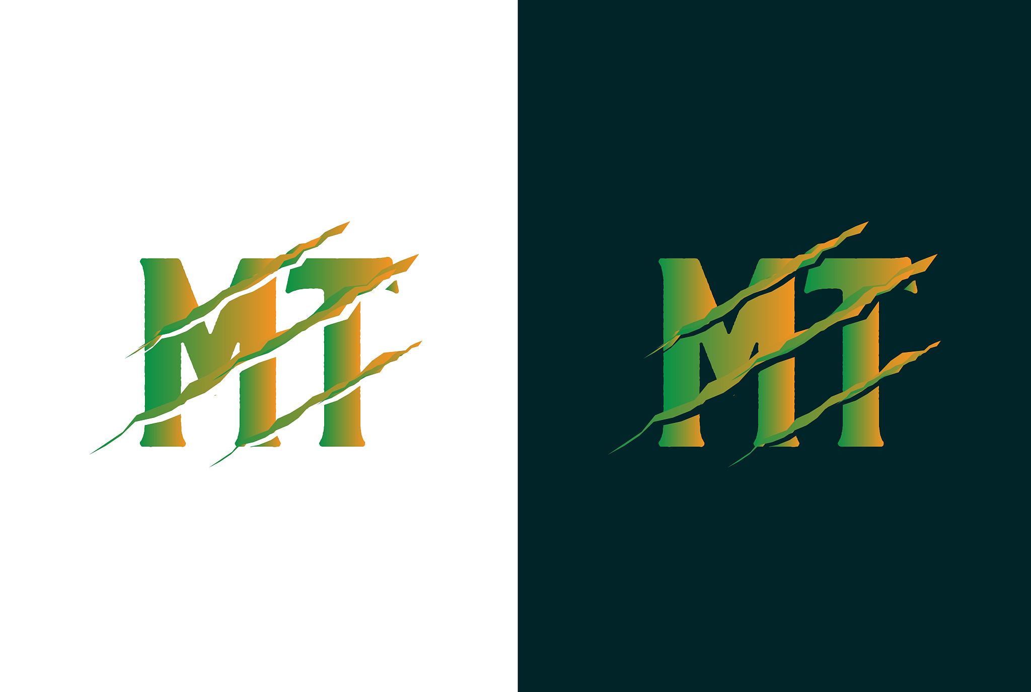 green gradient mt letter template logo design with scratch effec