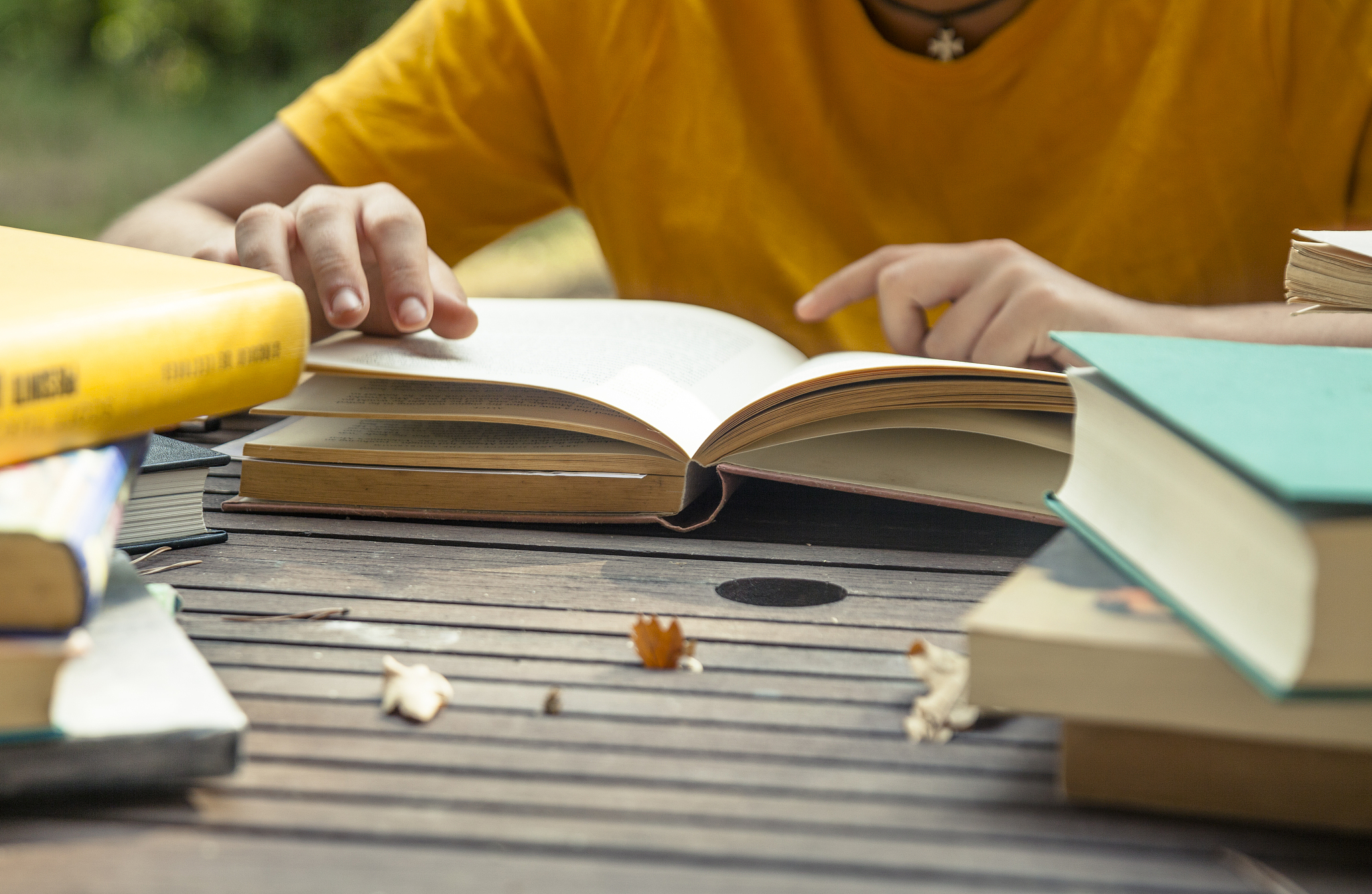 studying in the garden