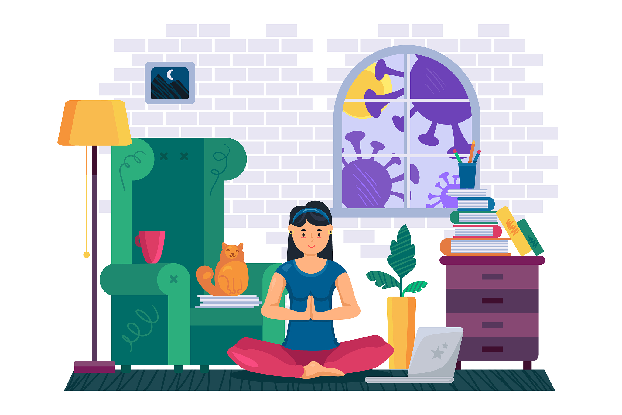 stay at home while corona virus infection pandemic and do yoga