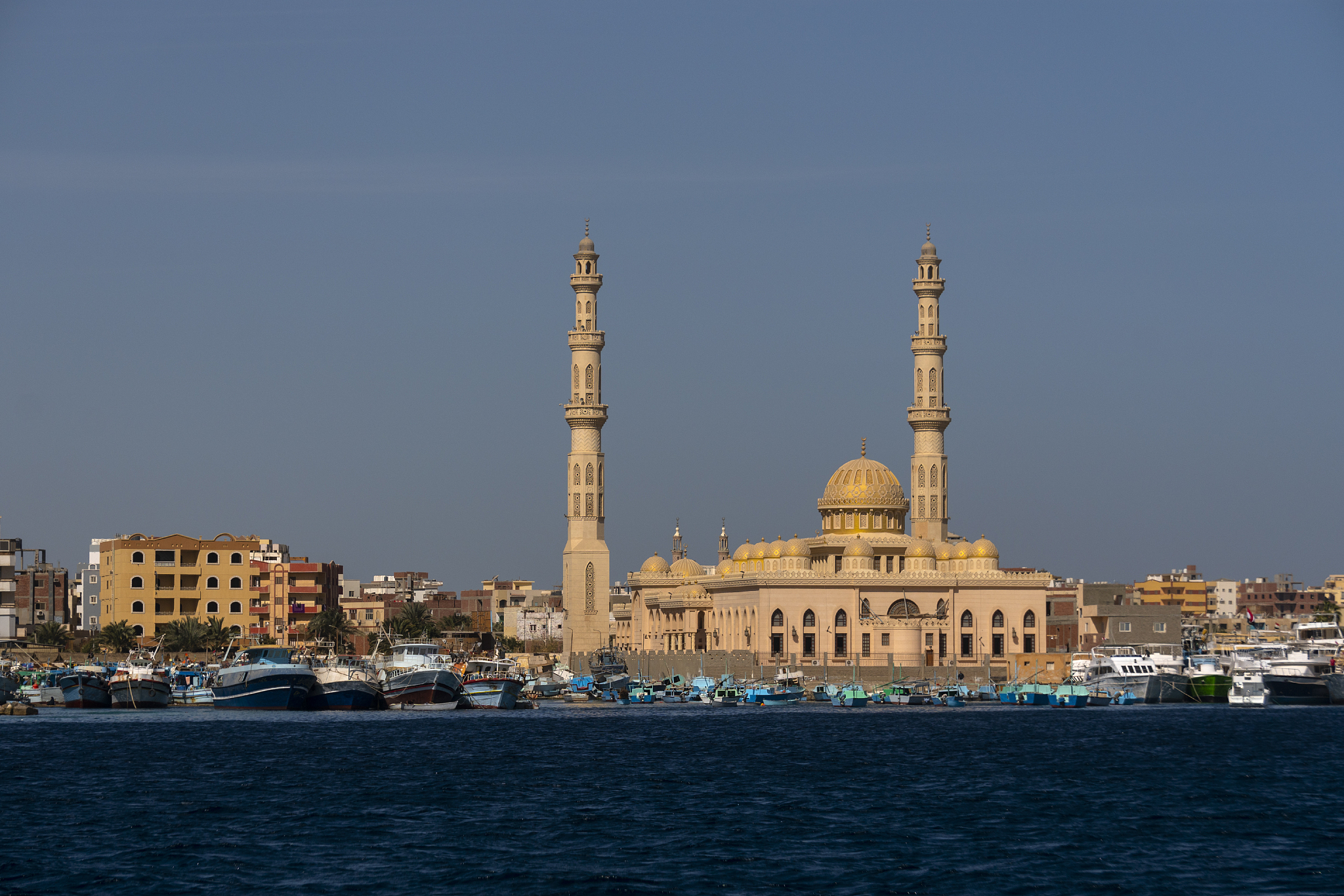 mosque and harbor in hurghada, egypt
