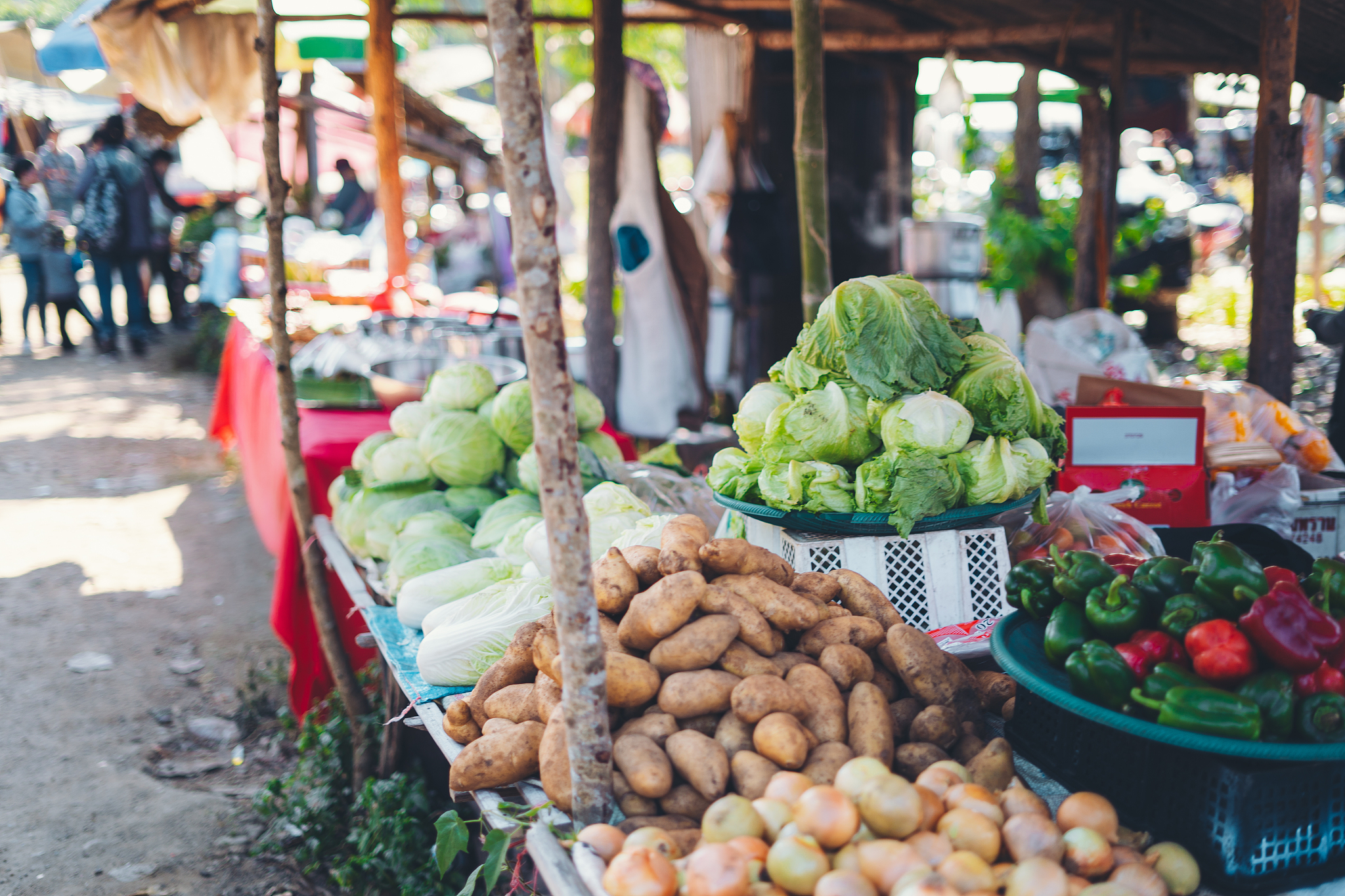 vegetables and potatoes are on sale in the fresh market,pai fres