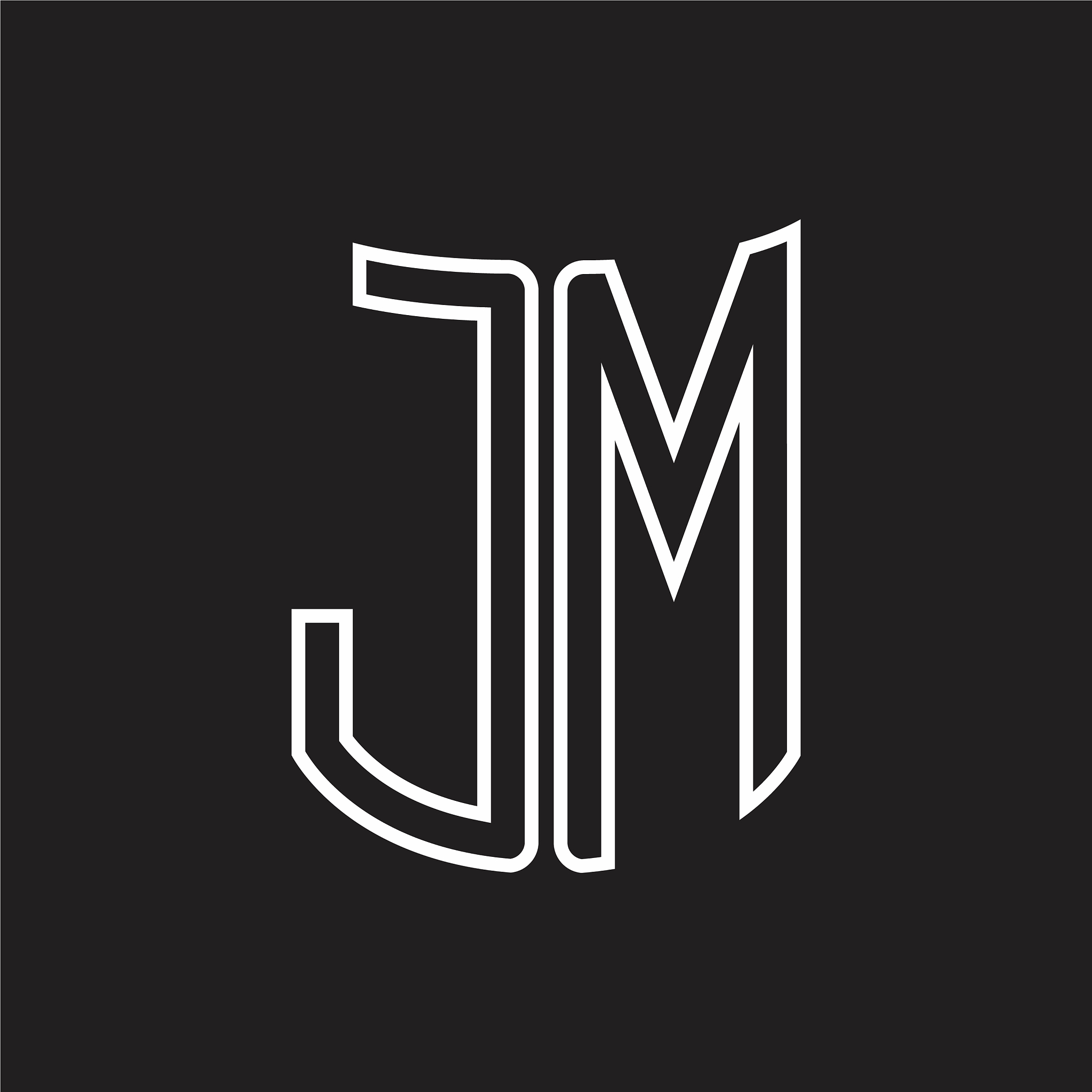jm logo monogram with ribbon style outline design