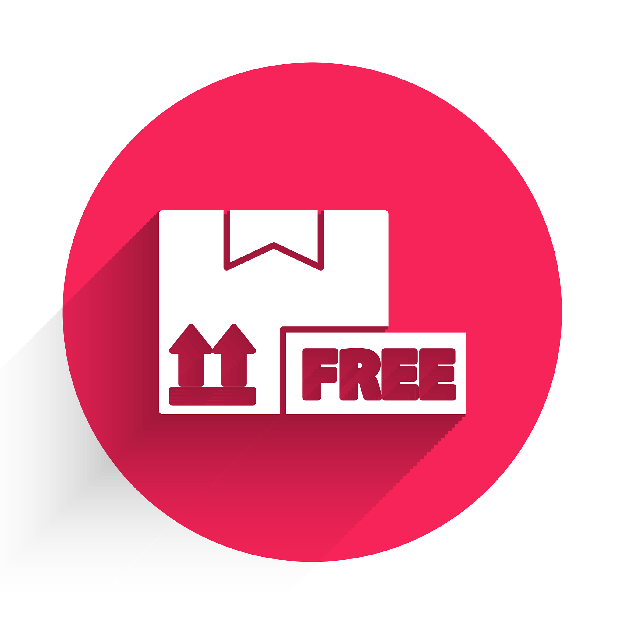white cardboard box with free symbol icon isolated