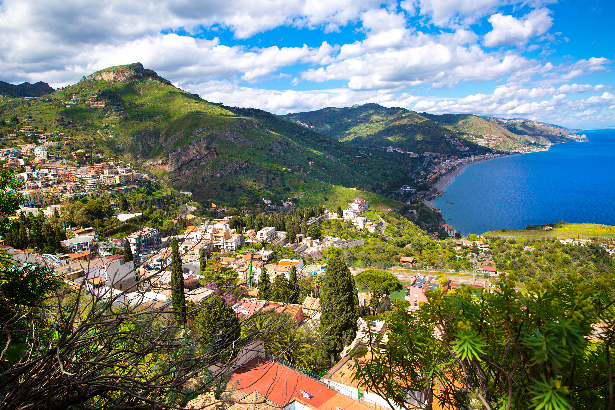 mountains and mediterranean sea, sicily island, italy.