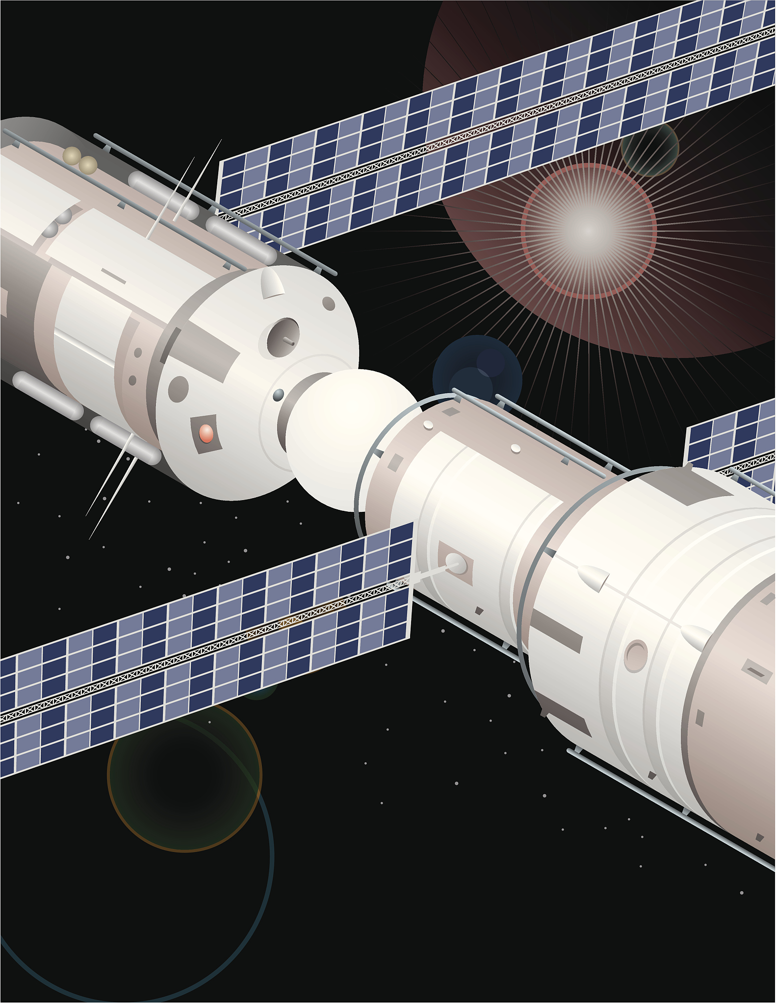 space station, color, grouped elements