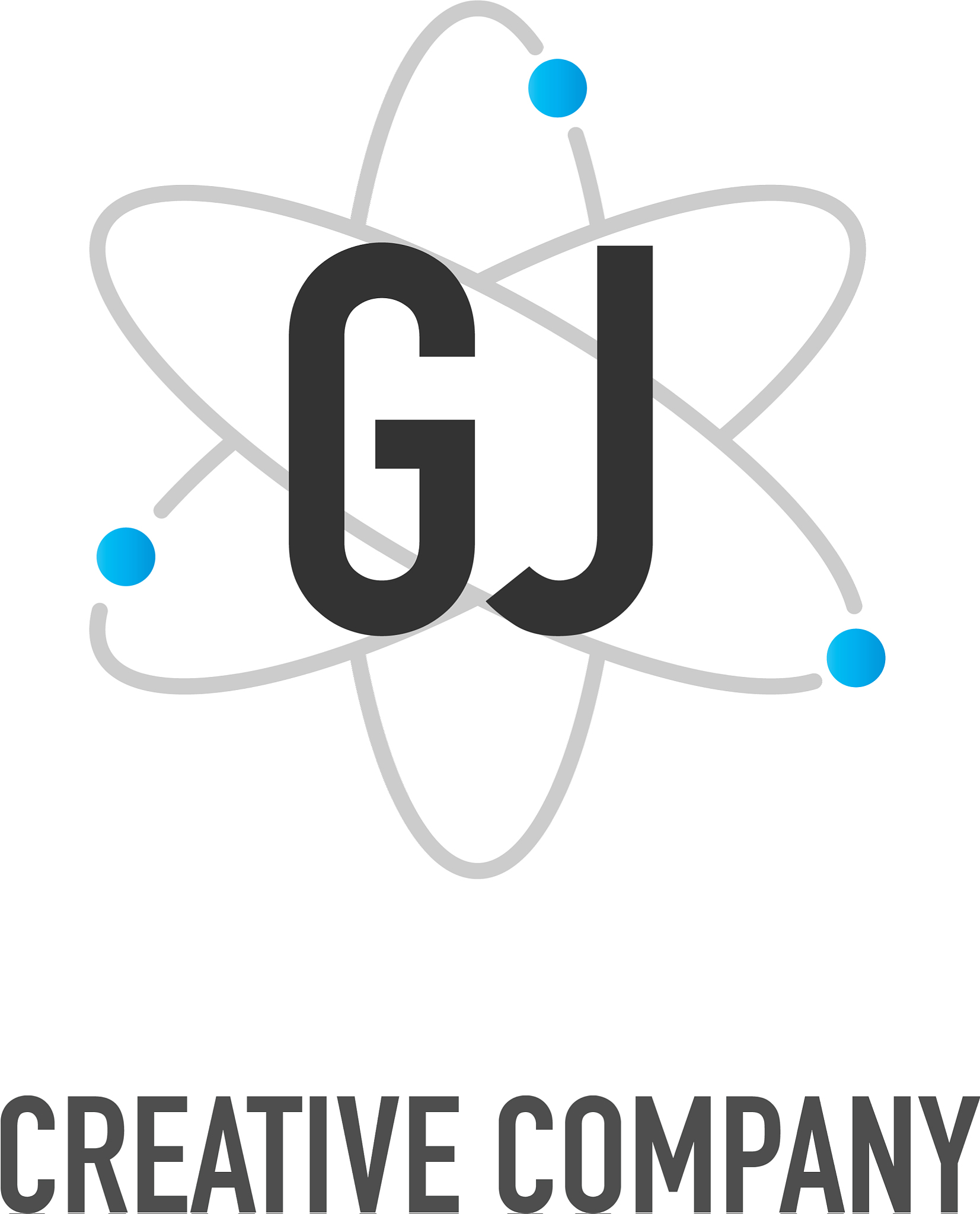 initial letter gj atom neutron design logo