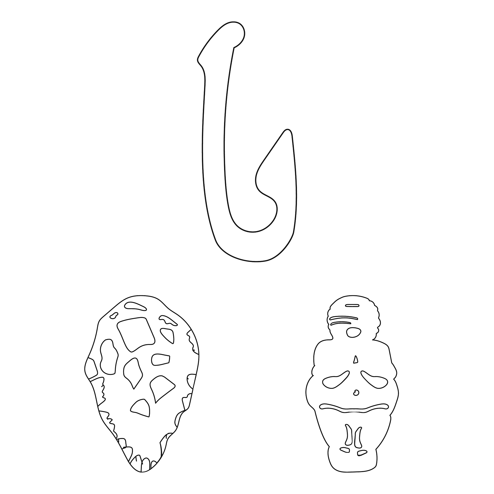 life in the stone age outline icons in set