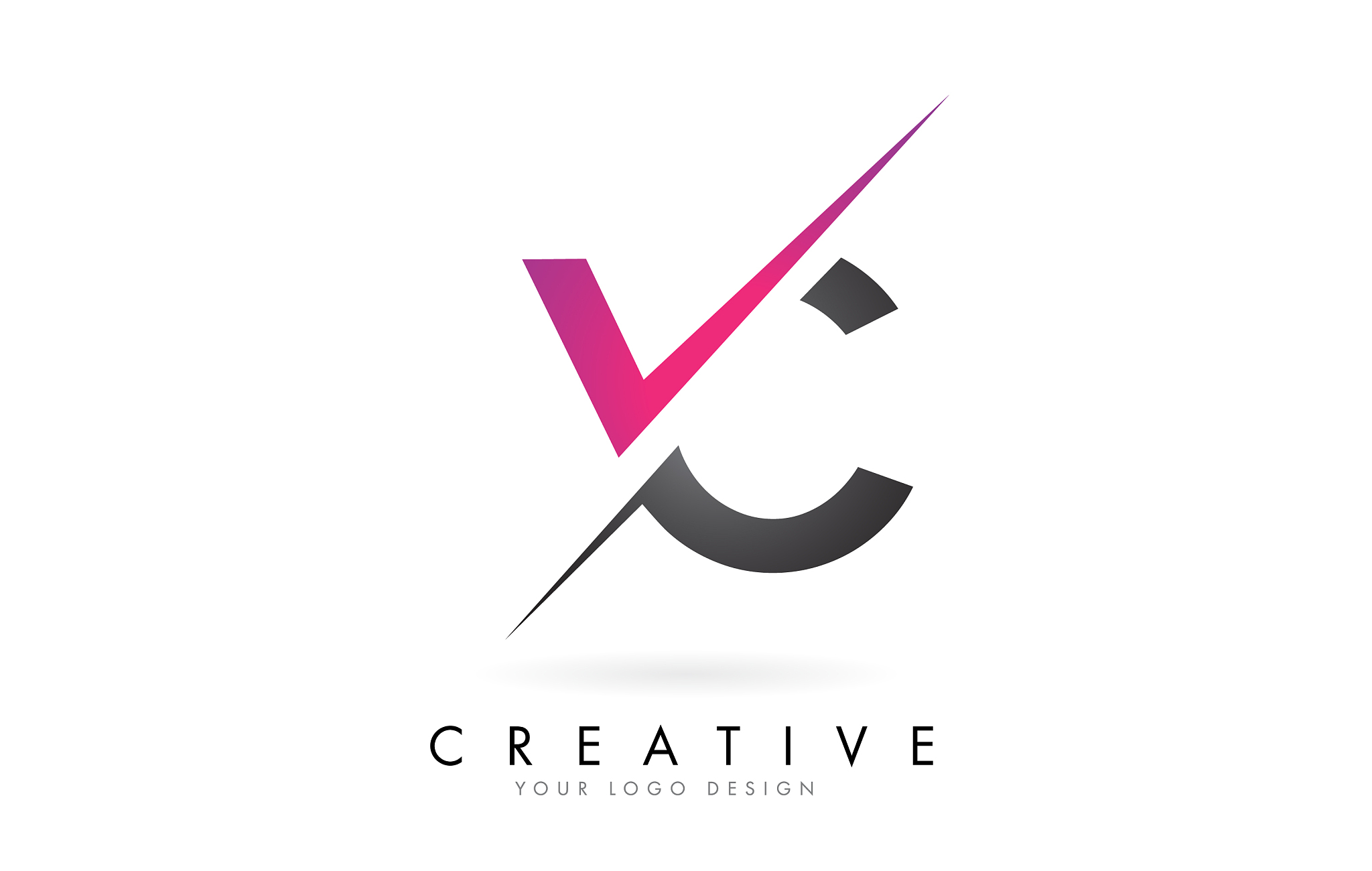 vc v c letter logo with colorblock design and