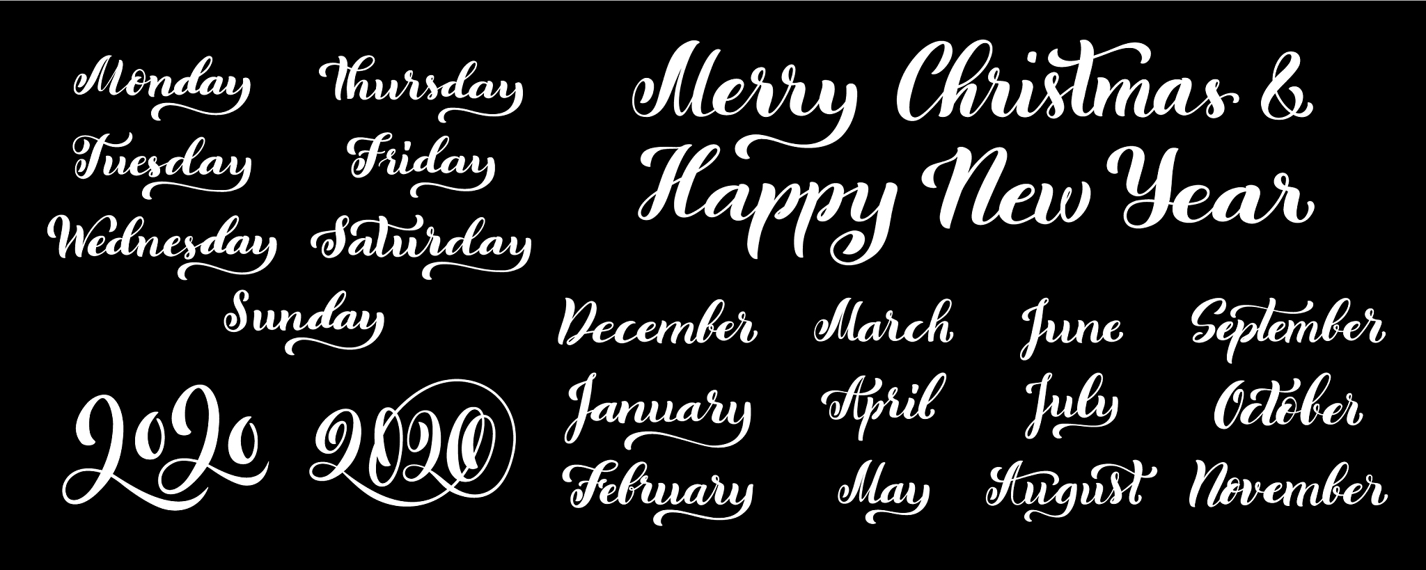 big handdrawn calligraphic monthly set with