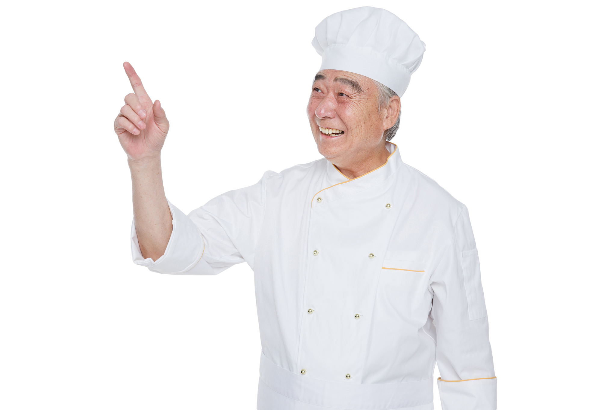 一个穿着厨师服的老年男人