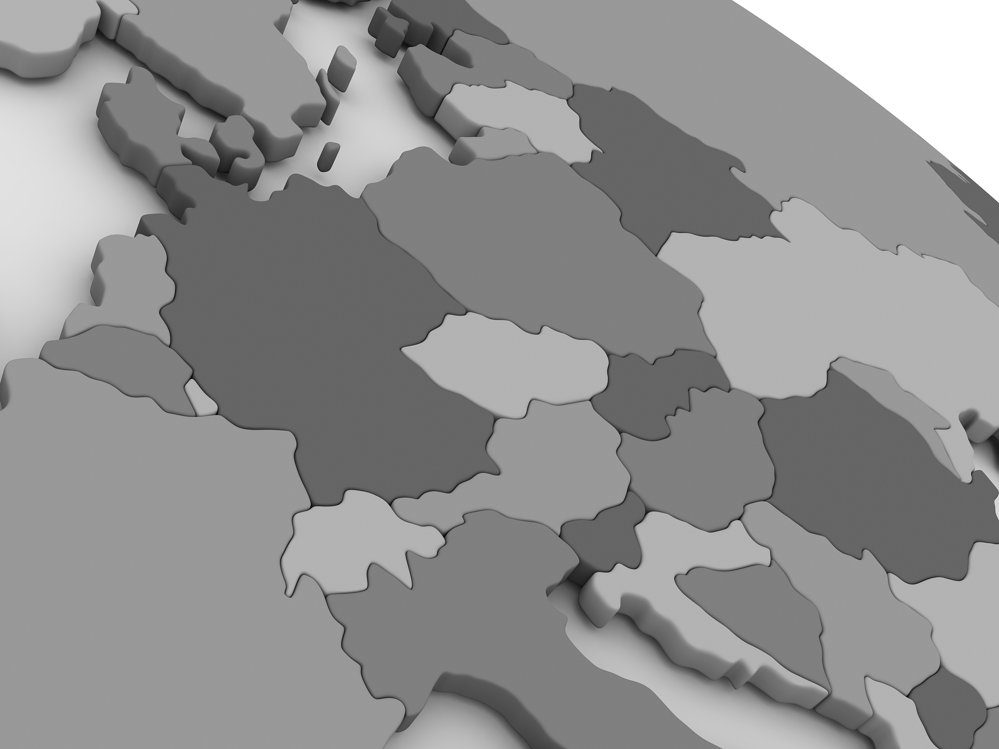 central europe on grey 3d map