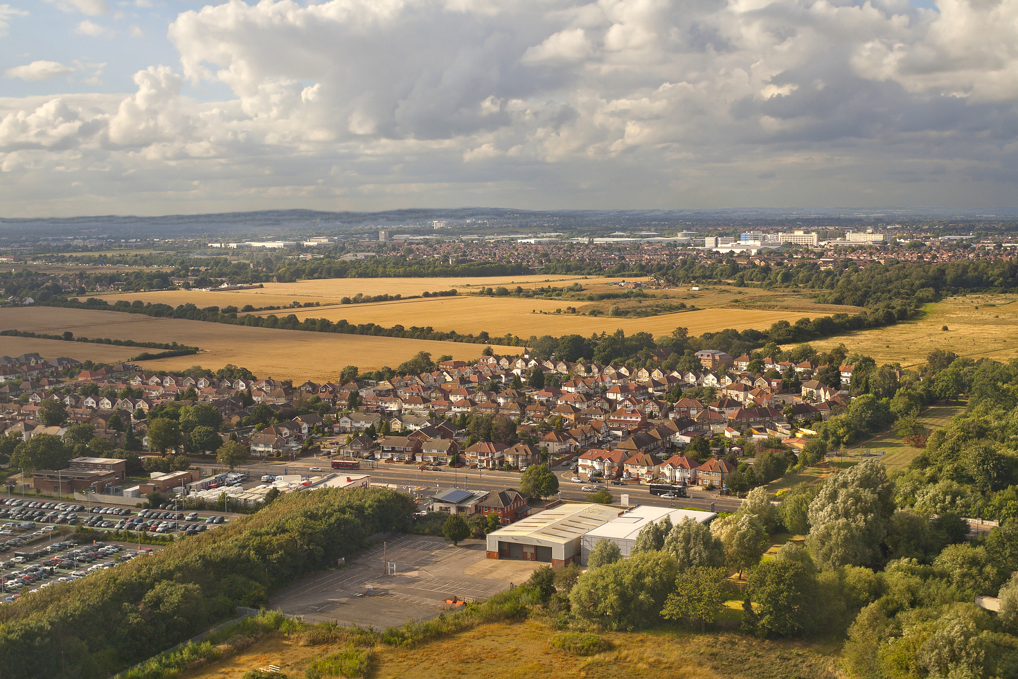 aerial view of london outskirts, england