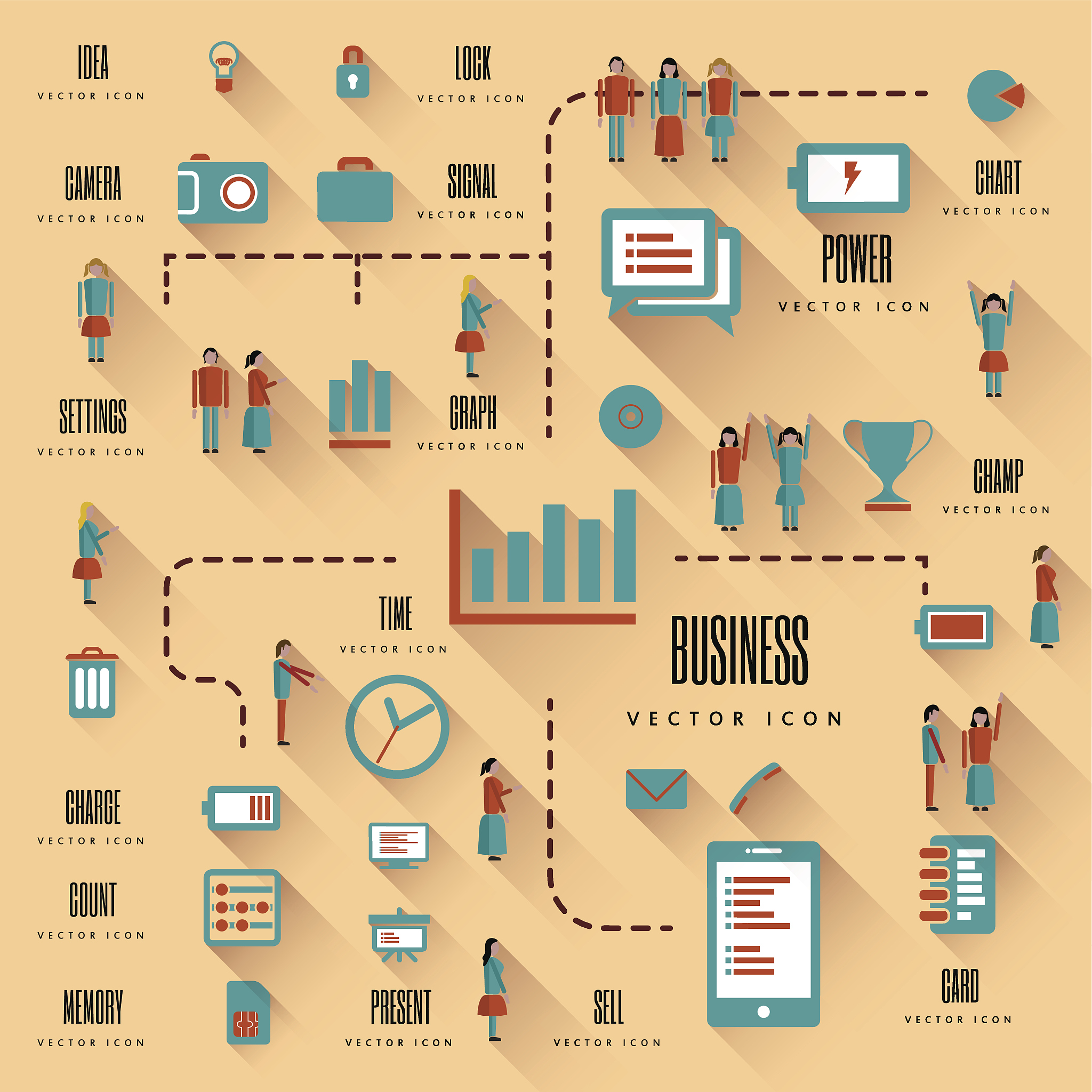 set of icons and people