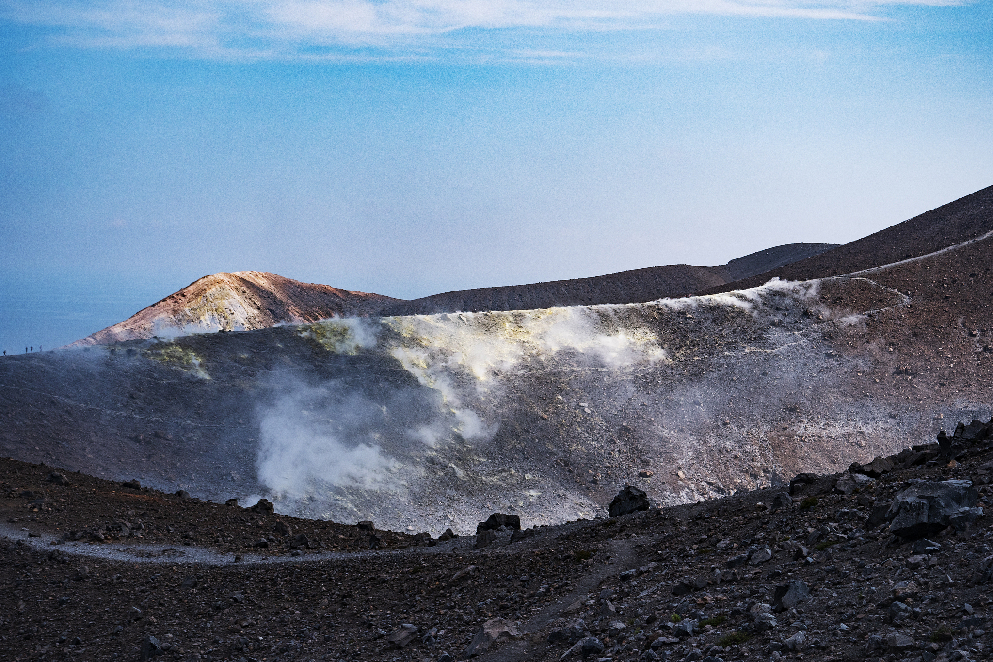 smoke from the crater of vulcano island