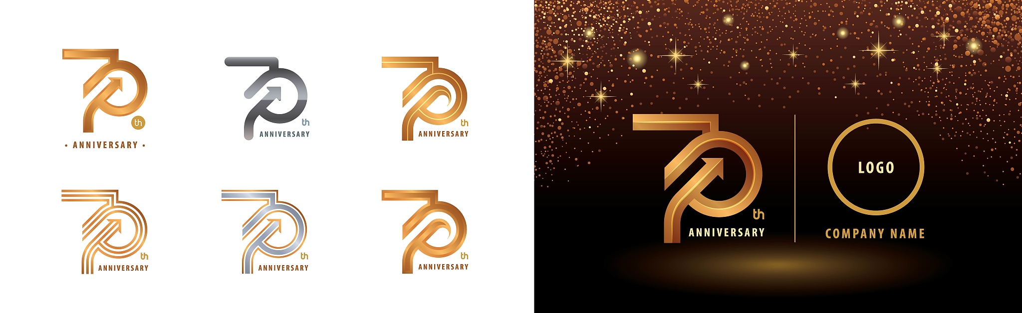 set of 70th anniversary logotype design, seventy years anniversa