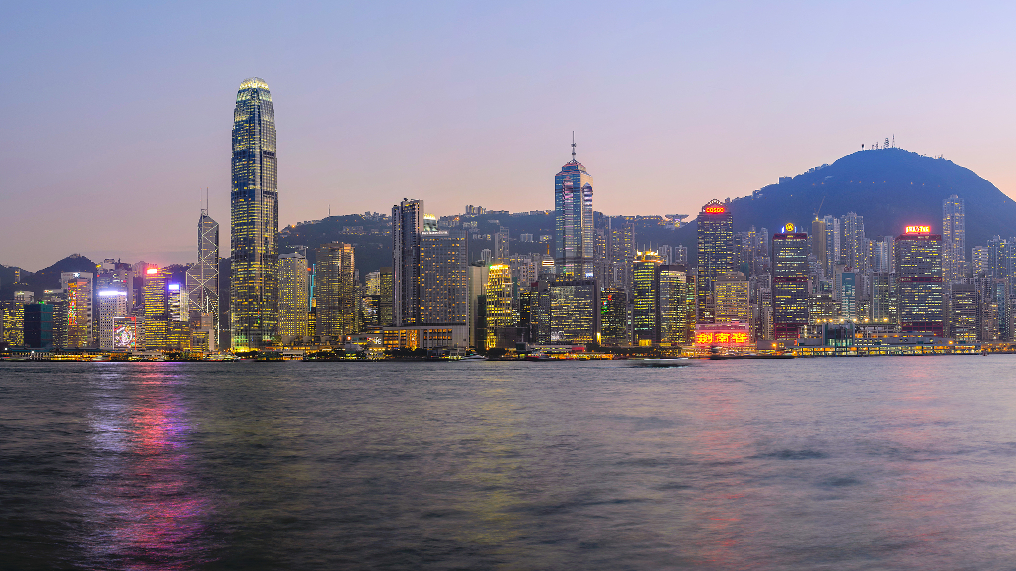 hong kong island skyline at dusk