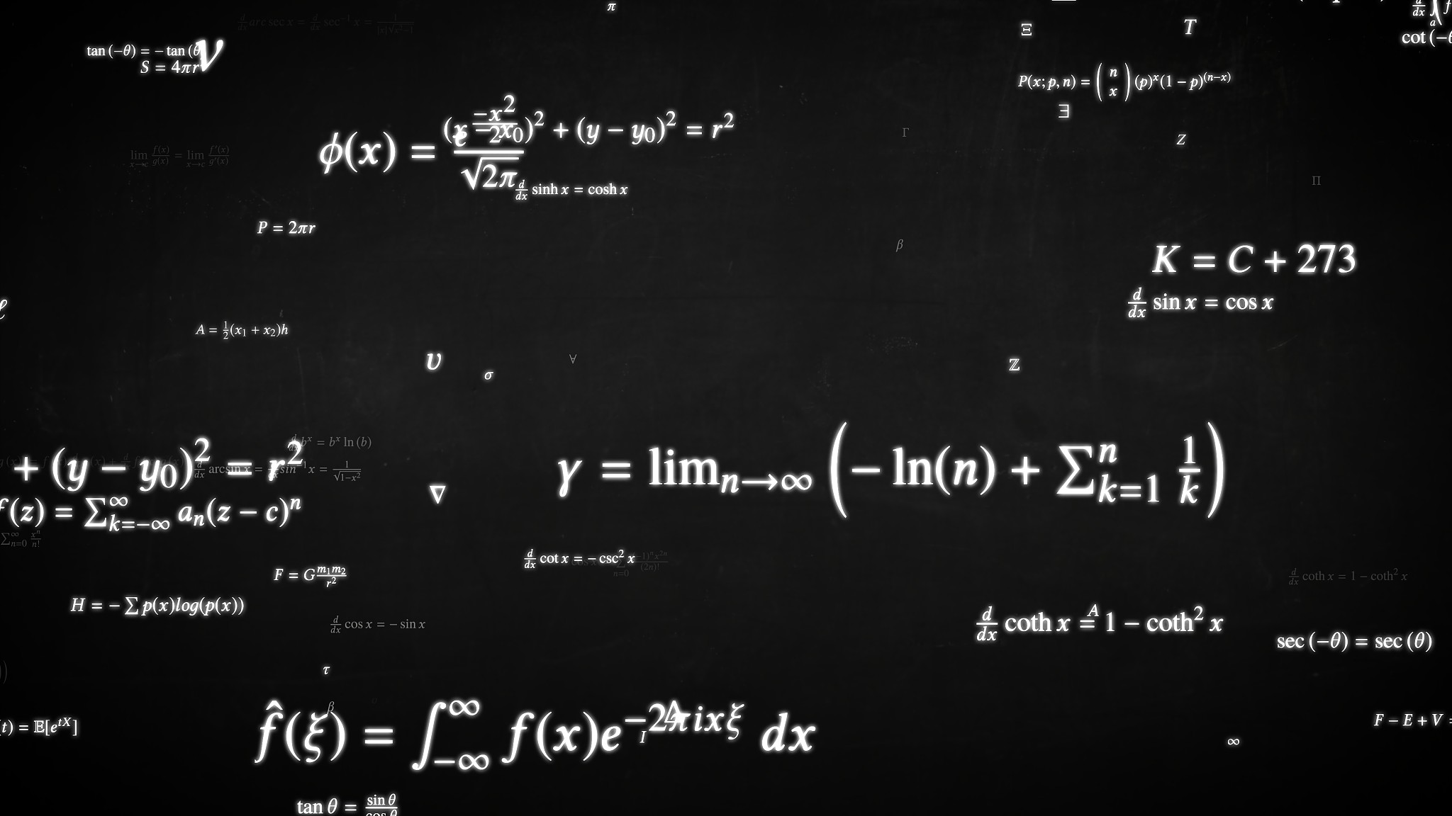 fly through math formula equation science symbols on blackboard 