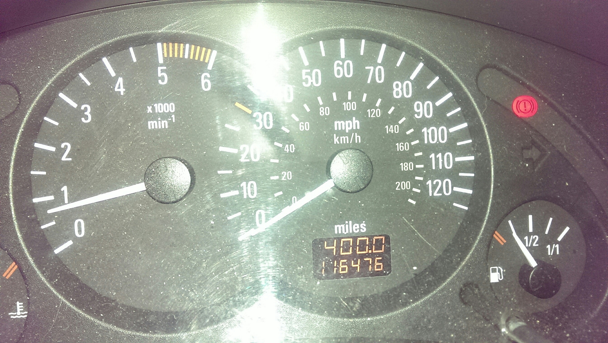 close-up of speedometer in car