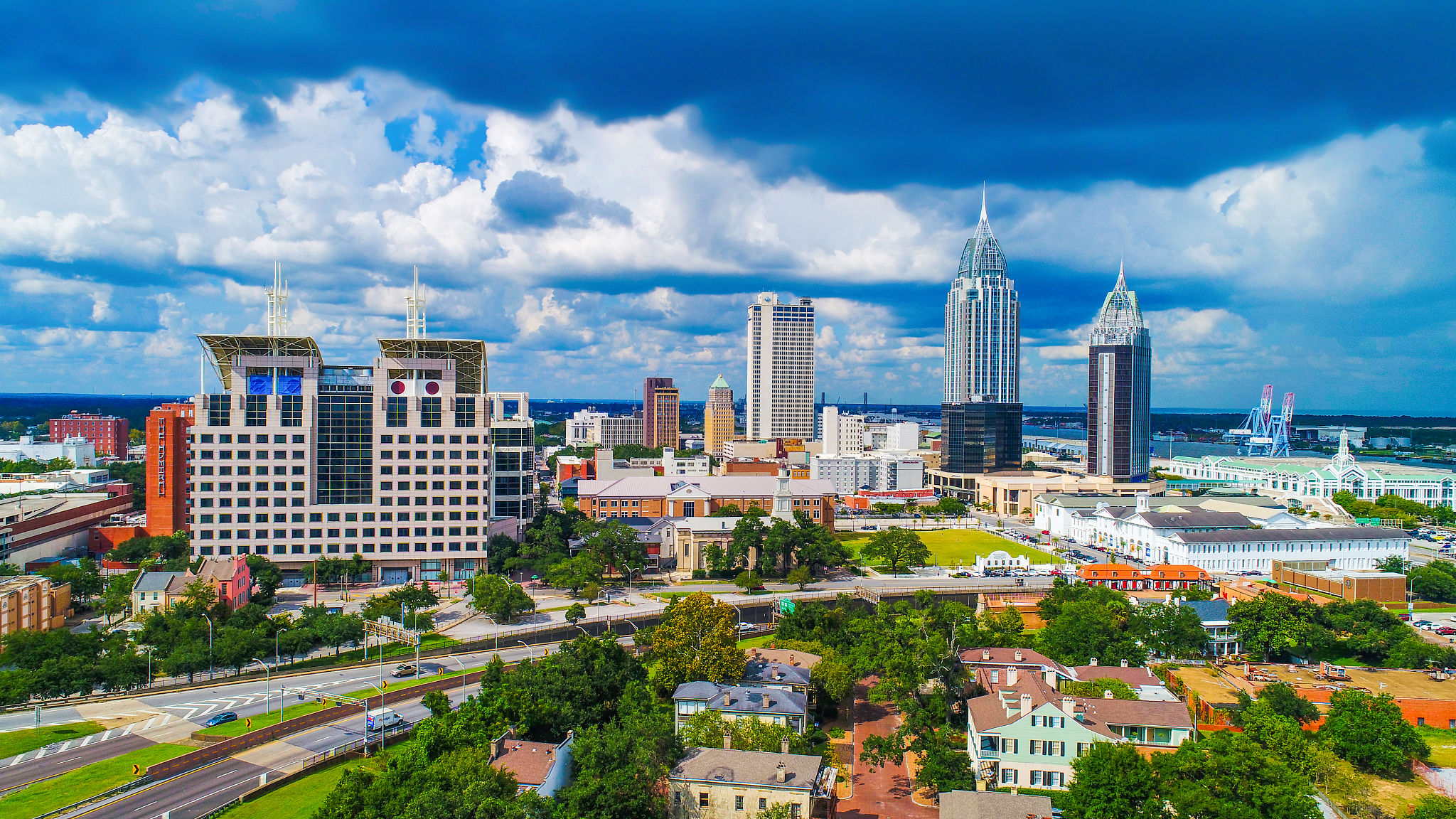aerial view of downtown mobile, alabama, usa skyline
