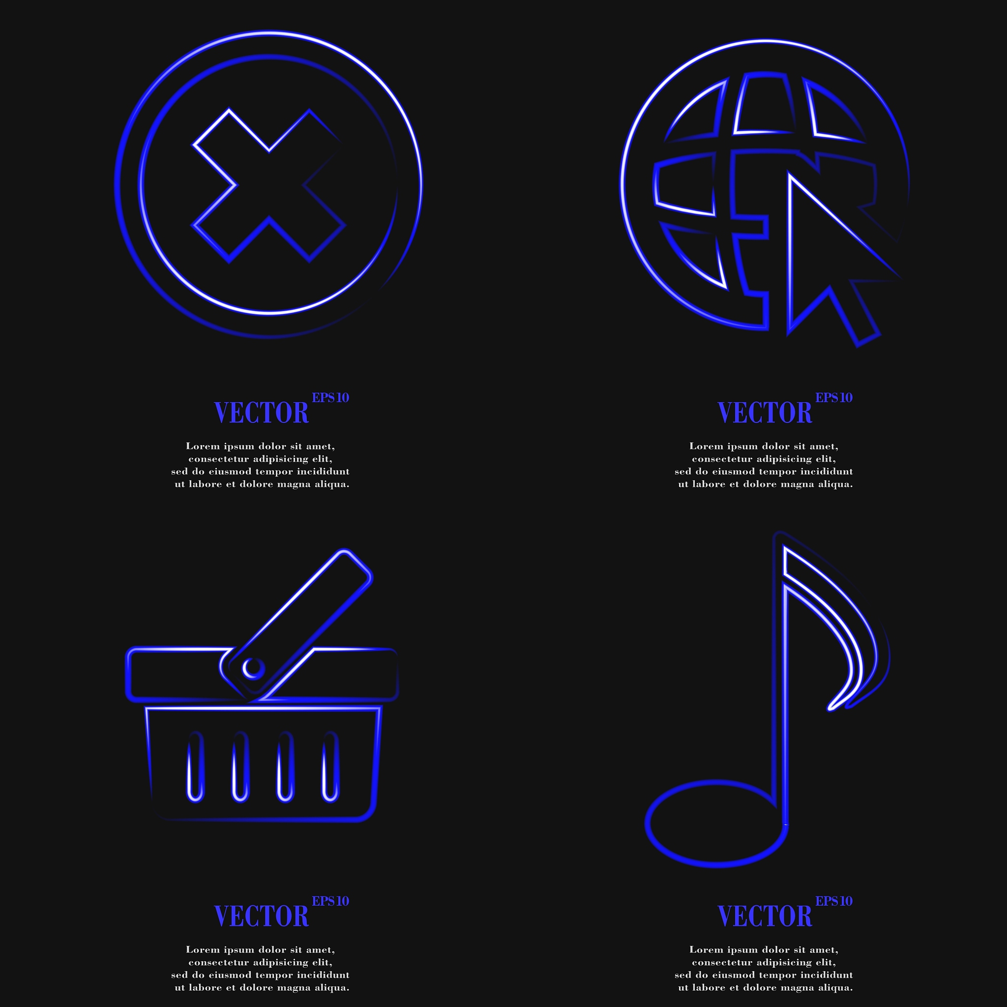 set of fashionable blue icons trending symbols