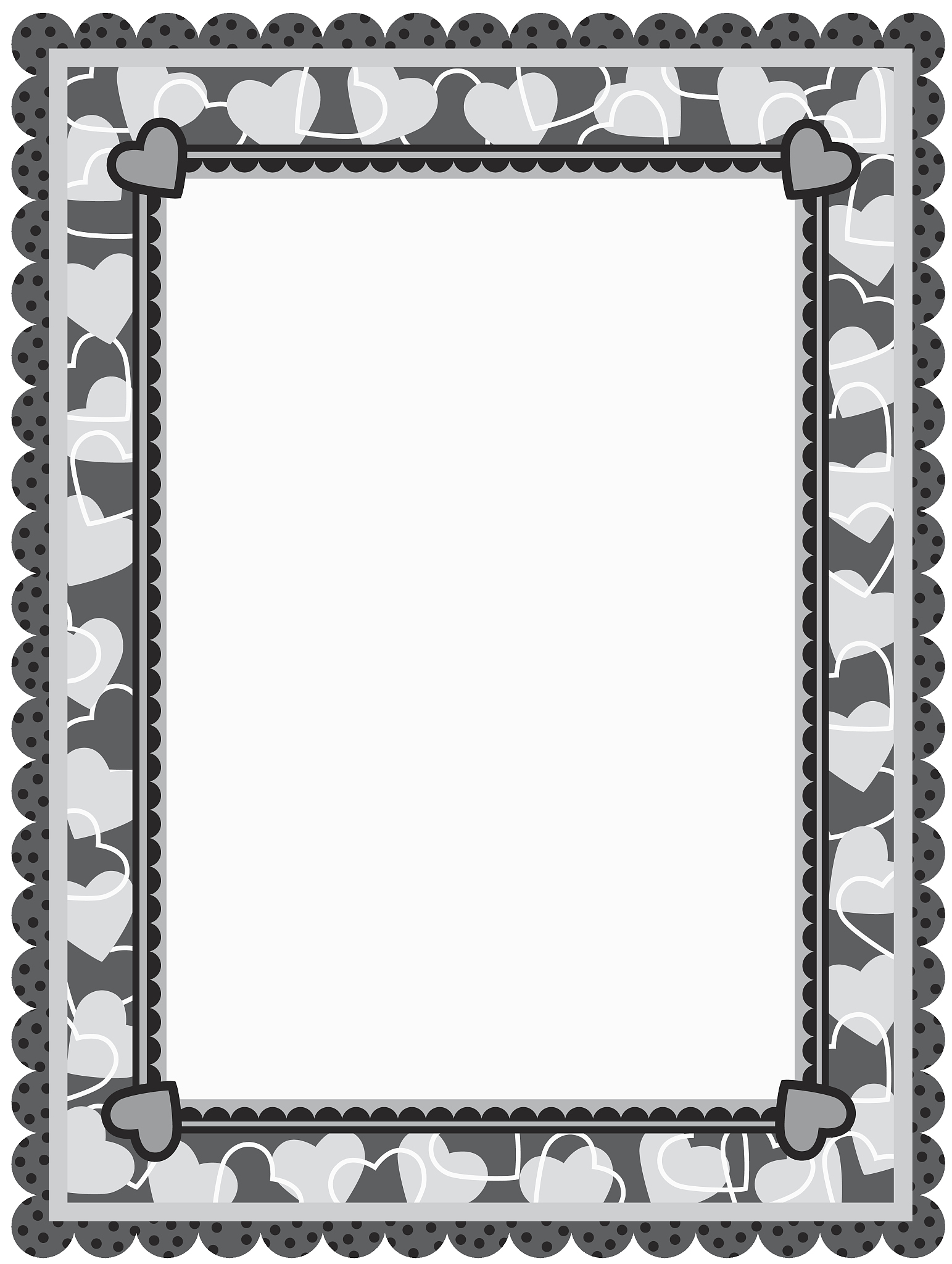 border, scalloped heart  grayscale  also available in color, 054