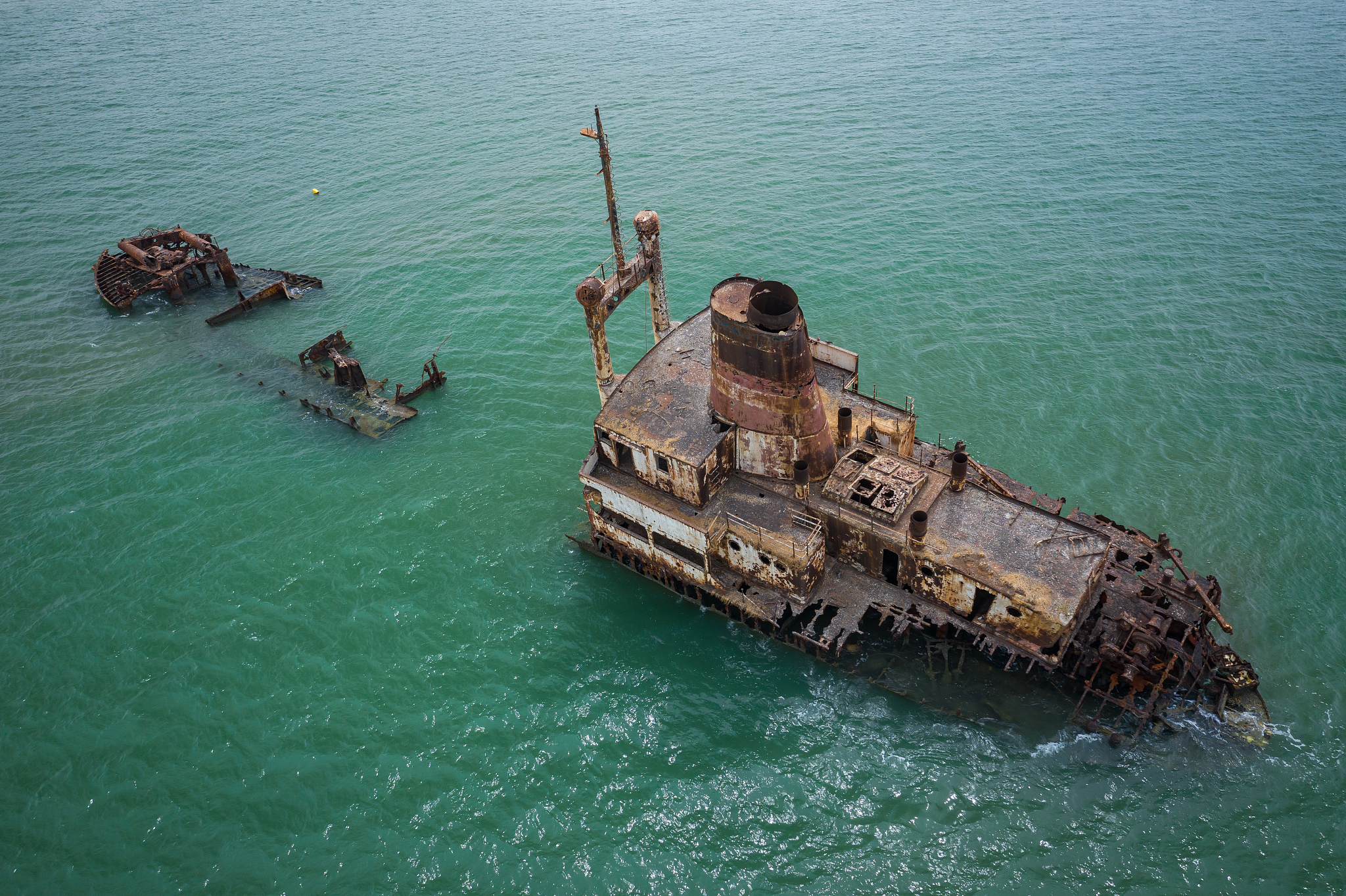 aerial view of ship wreck near palmarin, senegal.