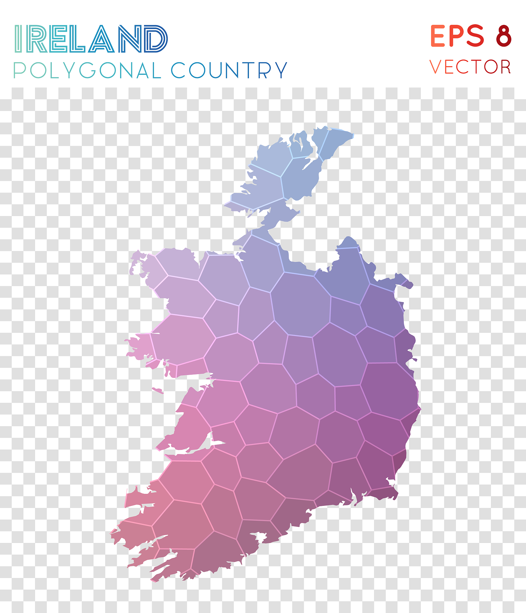 ireland polygonal map, mosaic style country.