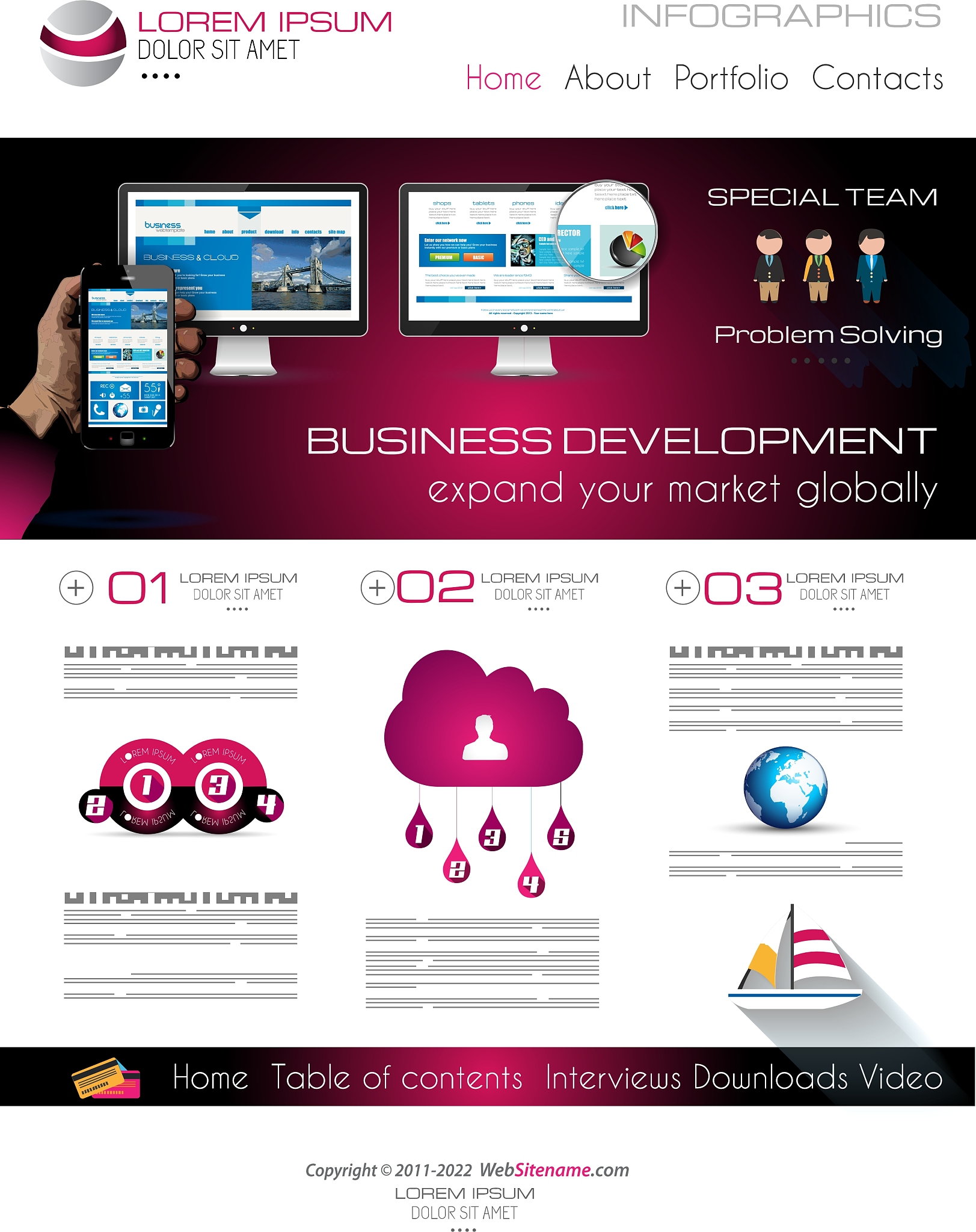 one page website flat ui design template