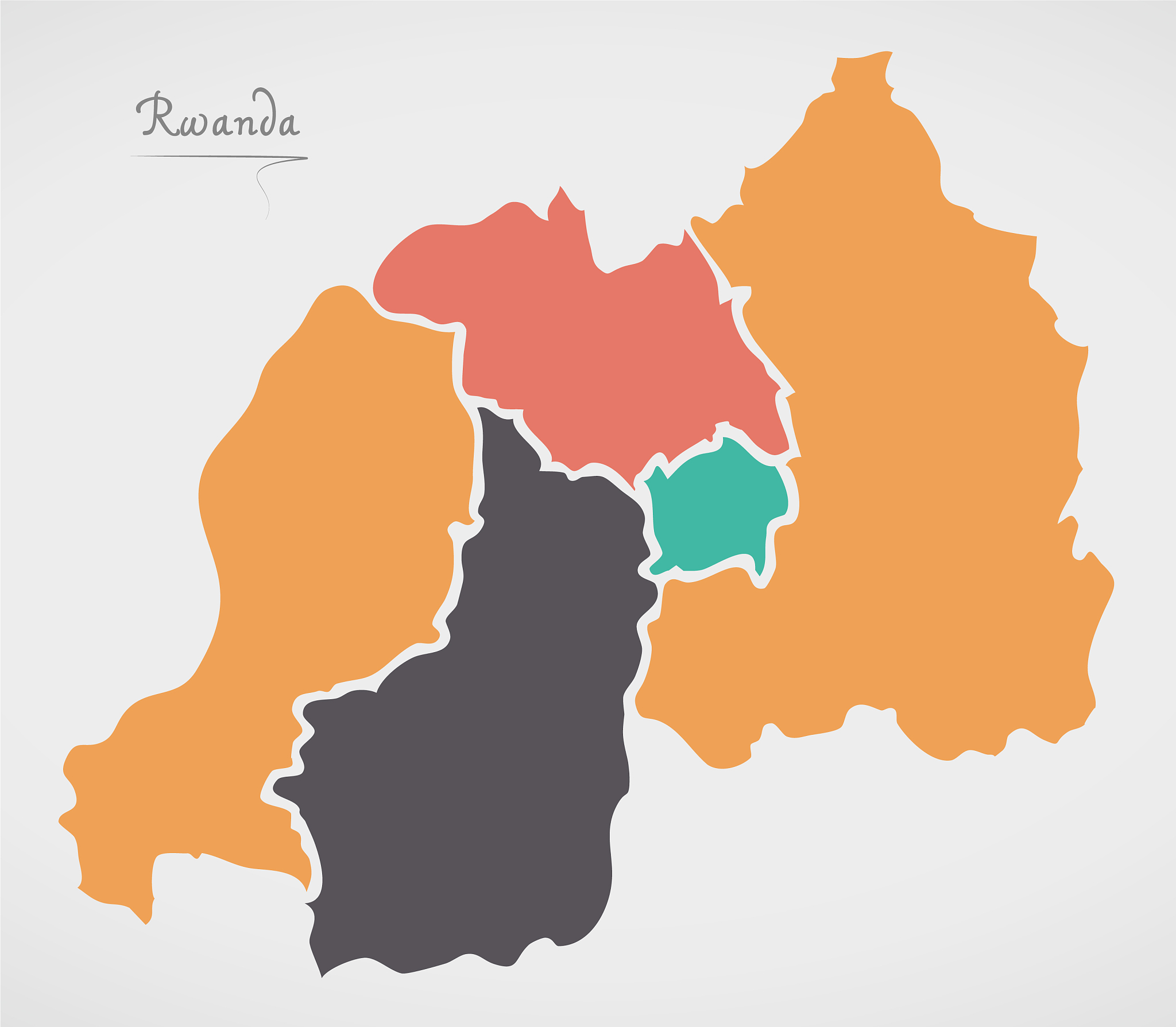 rwanda map with states and modern round shapes