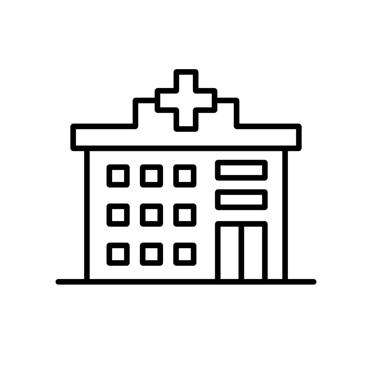 医疗机构图标,医院诊所建筑轮廓,医疗中心矢量符号
