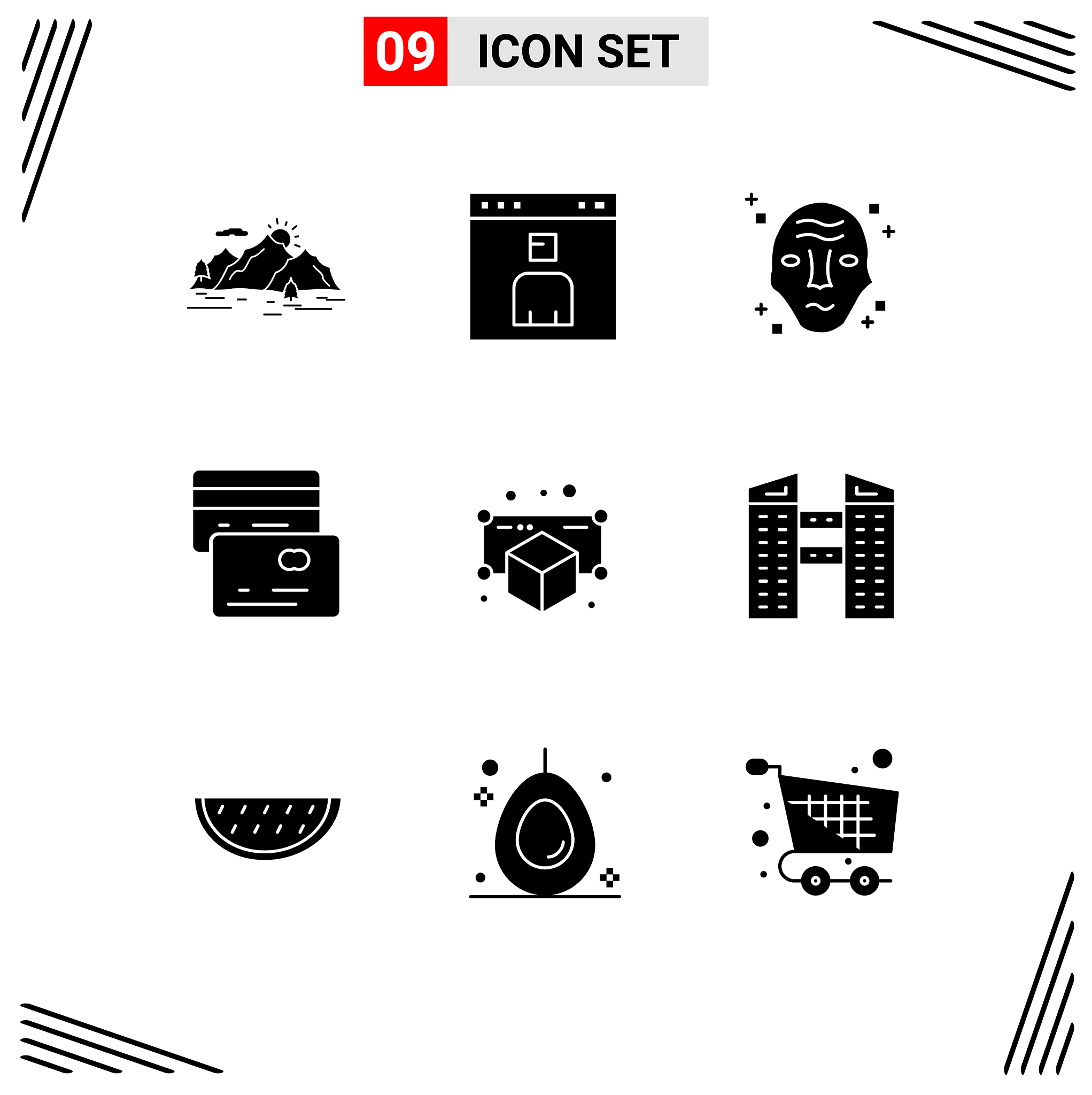 editable line pack 9 simple solid glyphs of