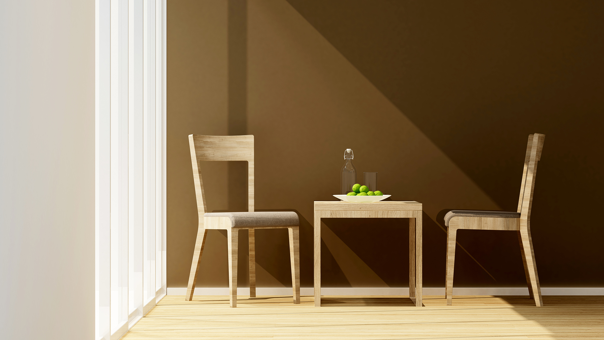 living room or dining room and brown wall on sunshine day - inte