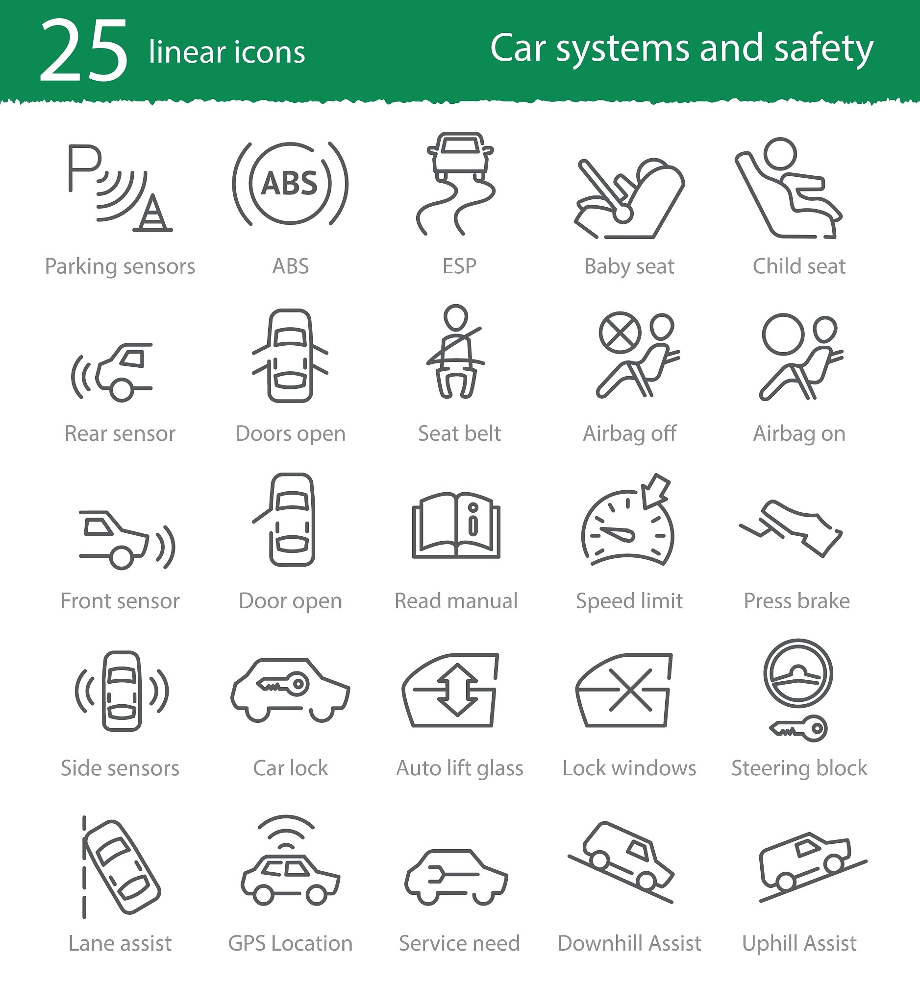 car interface and electronic safety systems icons