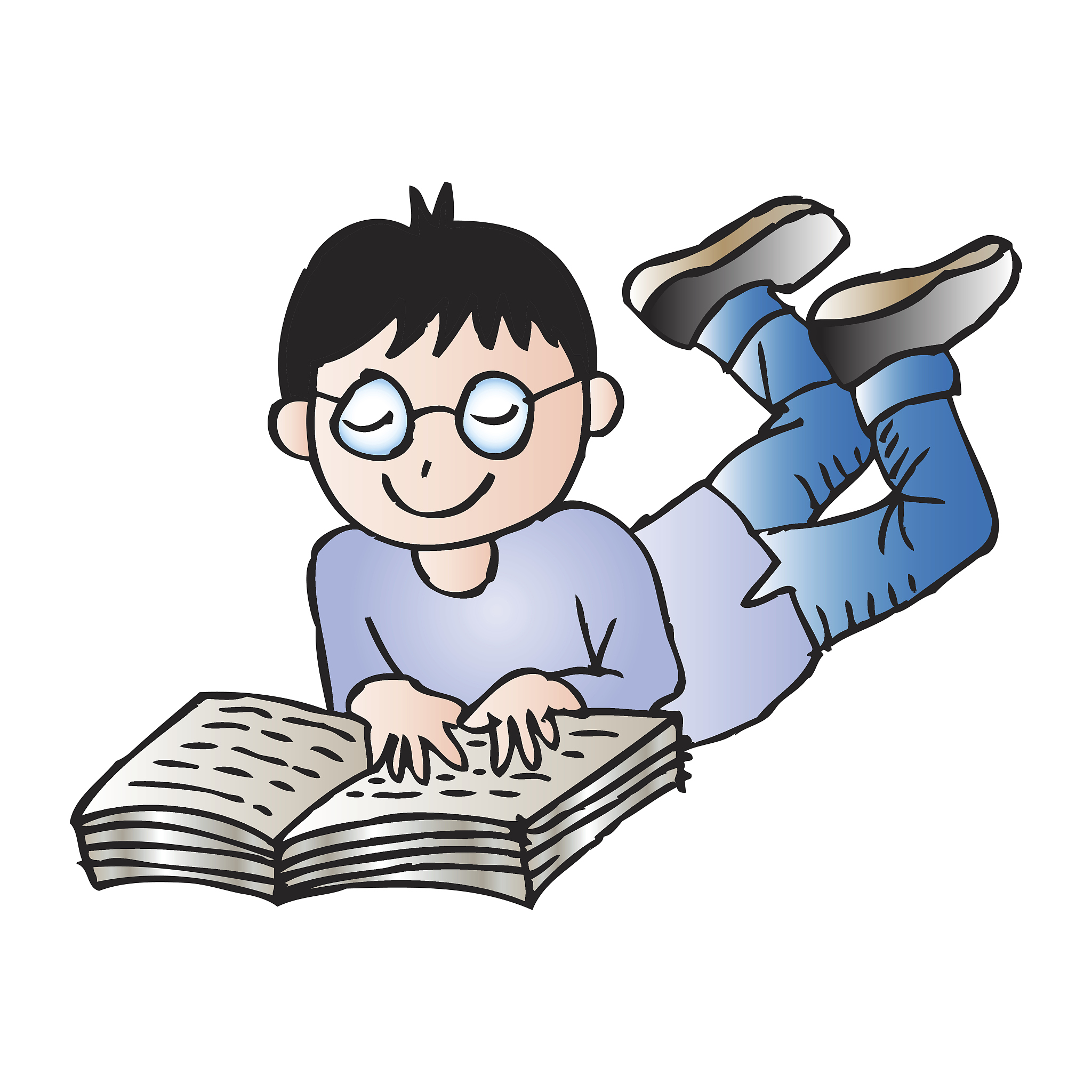 cute  boy reads a book. cartoon style.