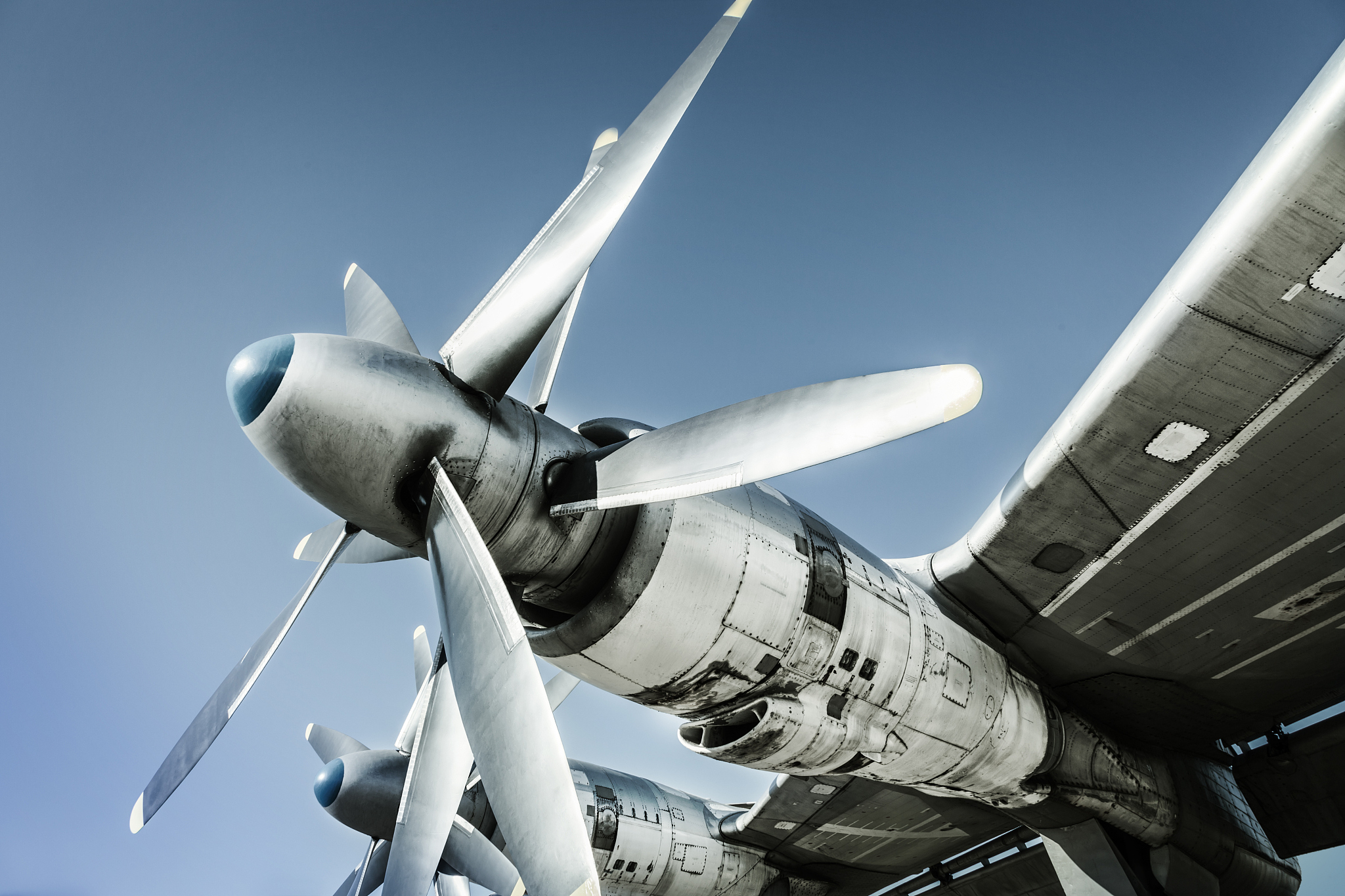 old airplane. engine on wing