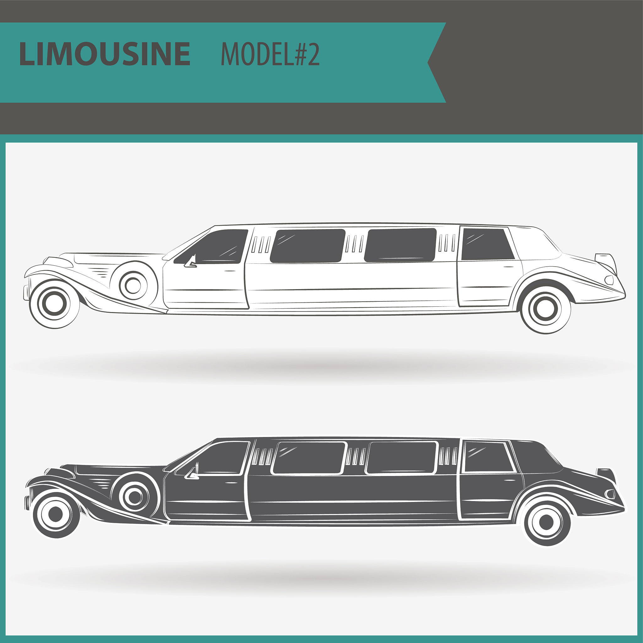 two vip limousine isolated on white background