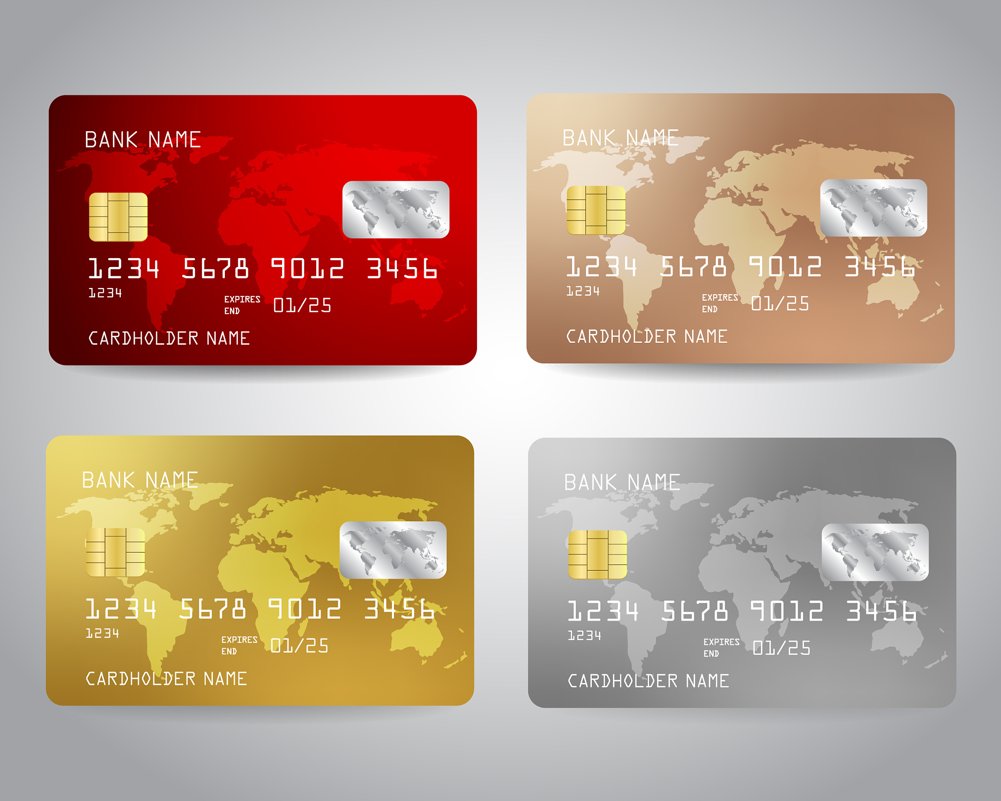 realistic detailed credit cards set