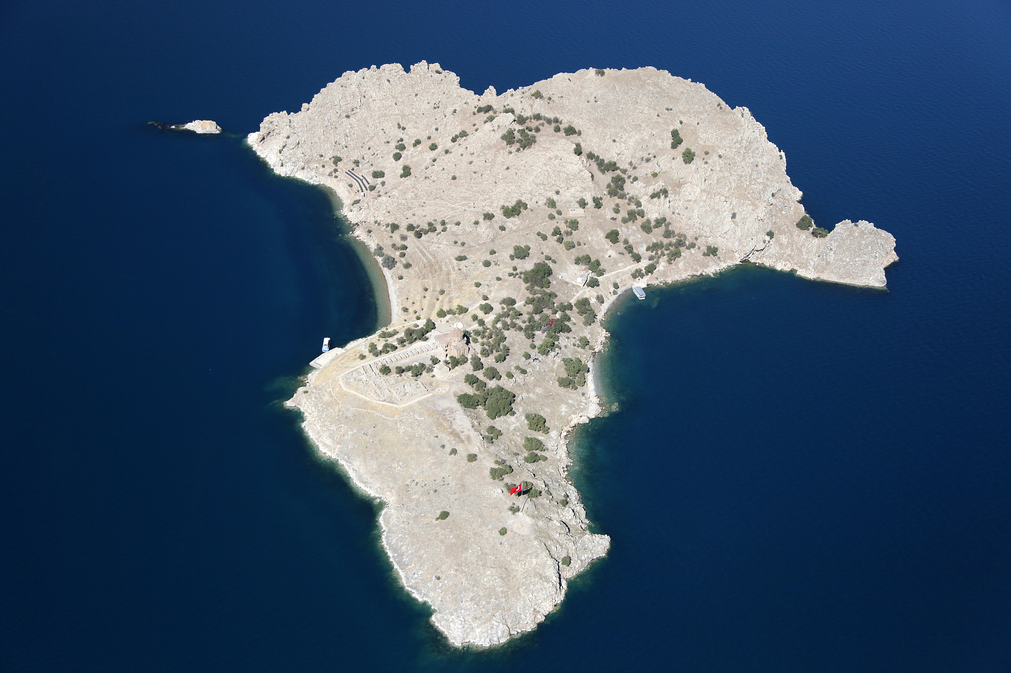 aerial view of akdamar island in van